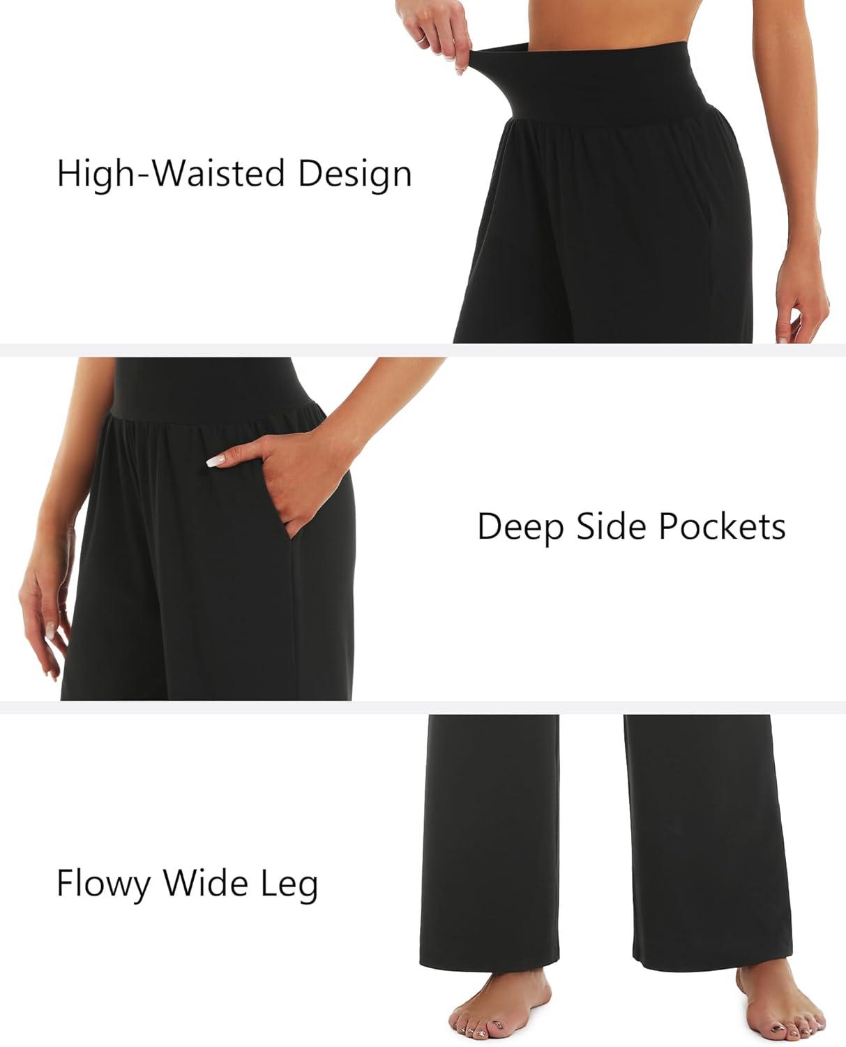 imageStelle 28 Wide Leg Yoga Pants Womens High Waisted Cozy Sweatpants Flowy Sports Athletic Lounge Pants with PocketsBlack