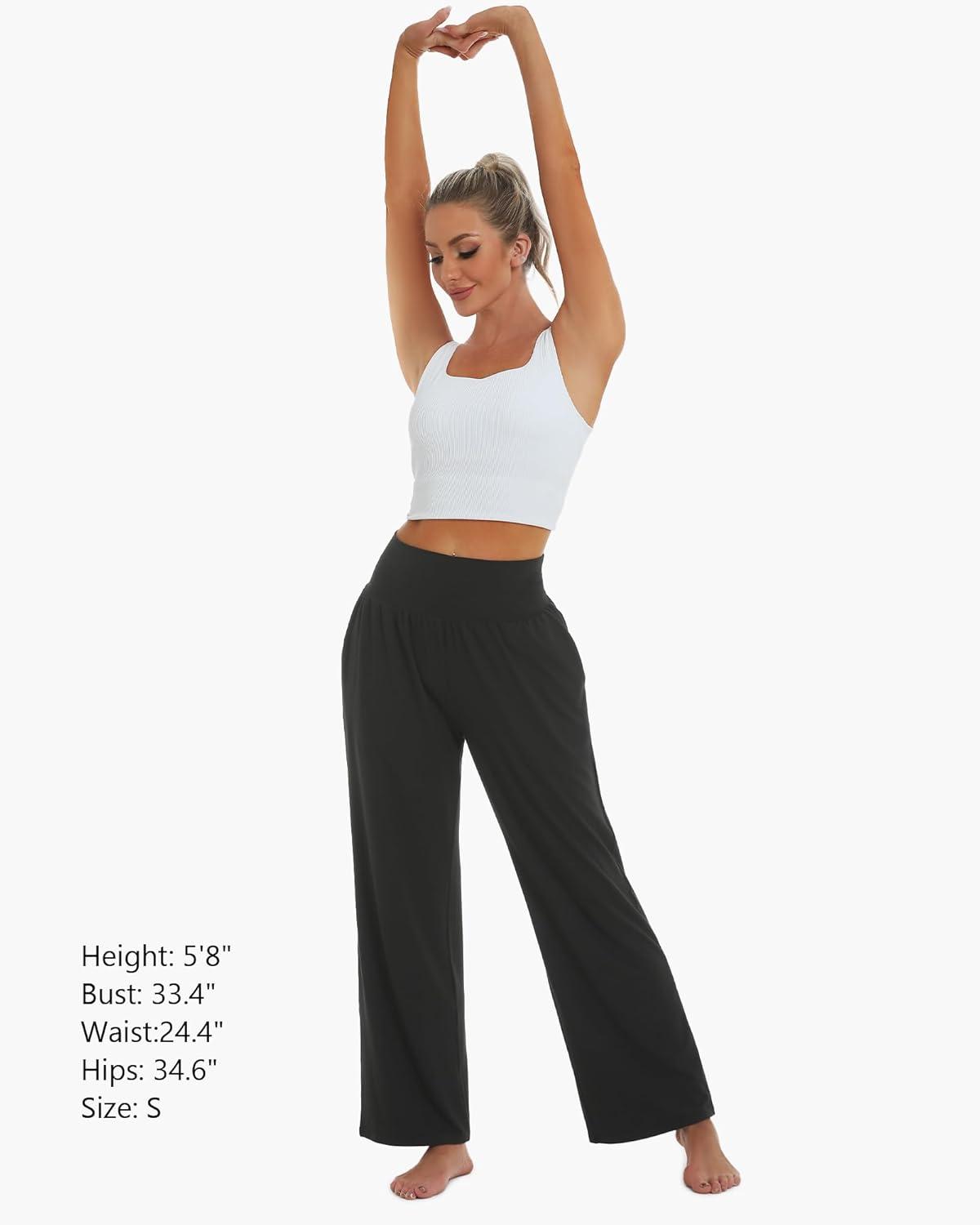 imageStelle 28 Wide Leg Yoga Pants Womens High Waisted Cozy Sweatpants Flowy Sports Athletic Lounge Pants with PocketsBlack