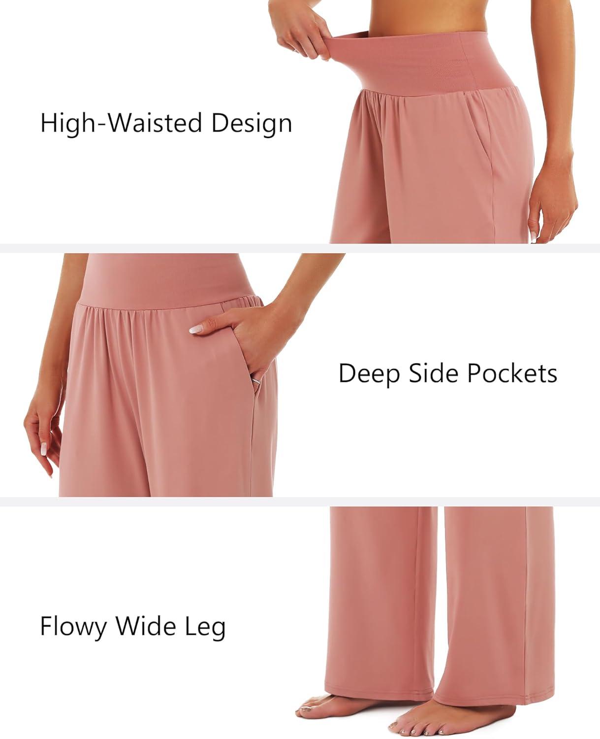 imageStelle 28 Wide Leg Yoga Pants Womens High Waisted Cozy Sweatpants Flowy Sports Athletic Lounge Pants with PocketsDusty Pink