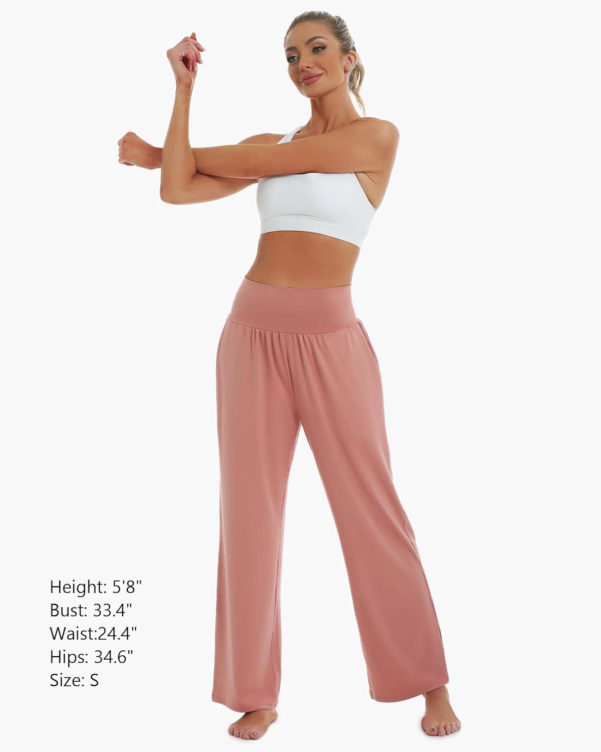 imageStelle 28 Wide Leg Yoga Pants Womens High Waisted Cozy Sweatpants Flowy Sports Athletic Lounge Pants with PocketsDusty Pink