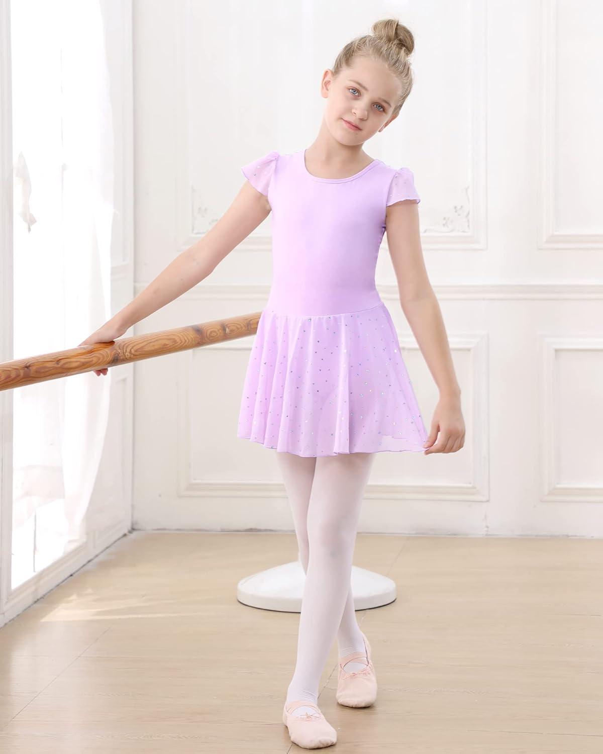 imageStelle Ballet Leotards for Girls Dance Leotard with Skirt Toddler Pink Ballet Outfit Ruffle Sleeve Kids Dance Dress1purpleshiny Skirt