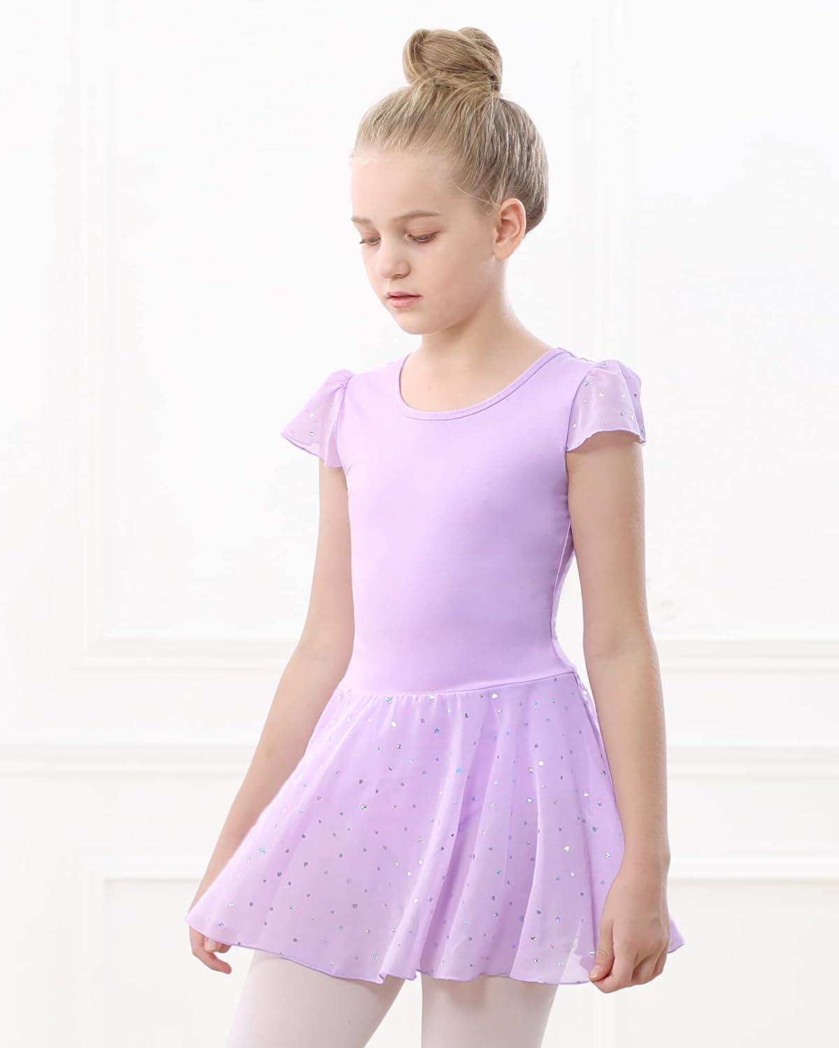 imageStelle Ballet Leotards for Girls Dance Leotard with Skirt Toddler Pink Ballet Outfit Ruffle Sleeve Kids Dance Dress1purpleshiny Skirt