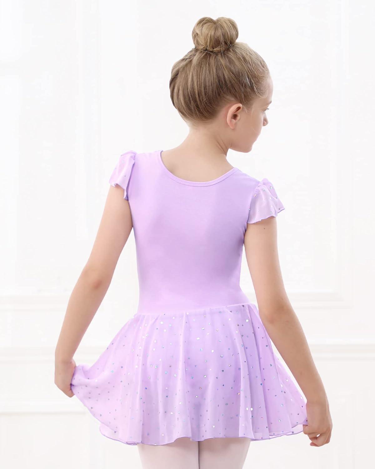 imageStelle Ballet Leotards for Girls Dance Leotard with Skirt Toddler Pink Ballet Outfit Ruffle Sleeve Kids Dance Dress1purpleshiny Skirt