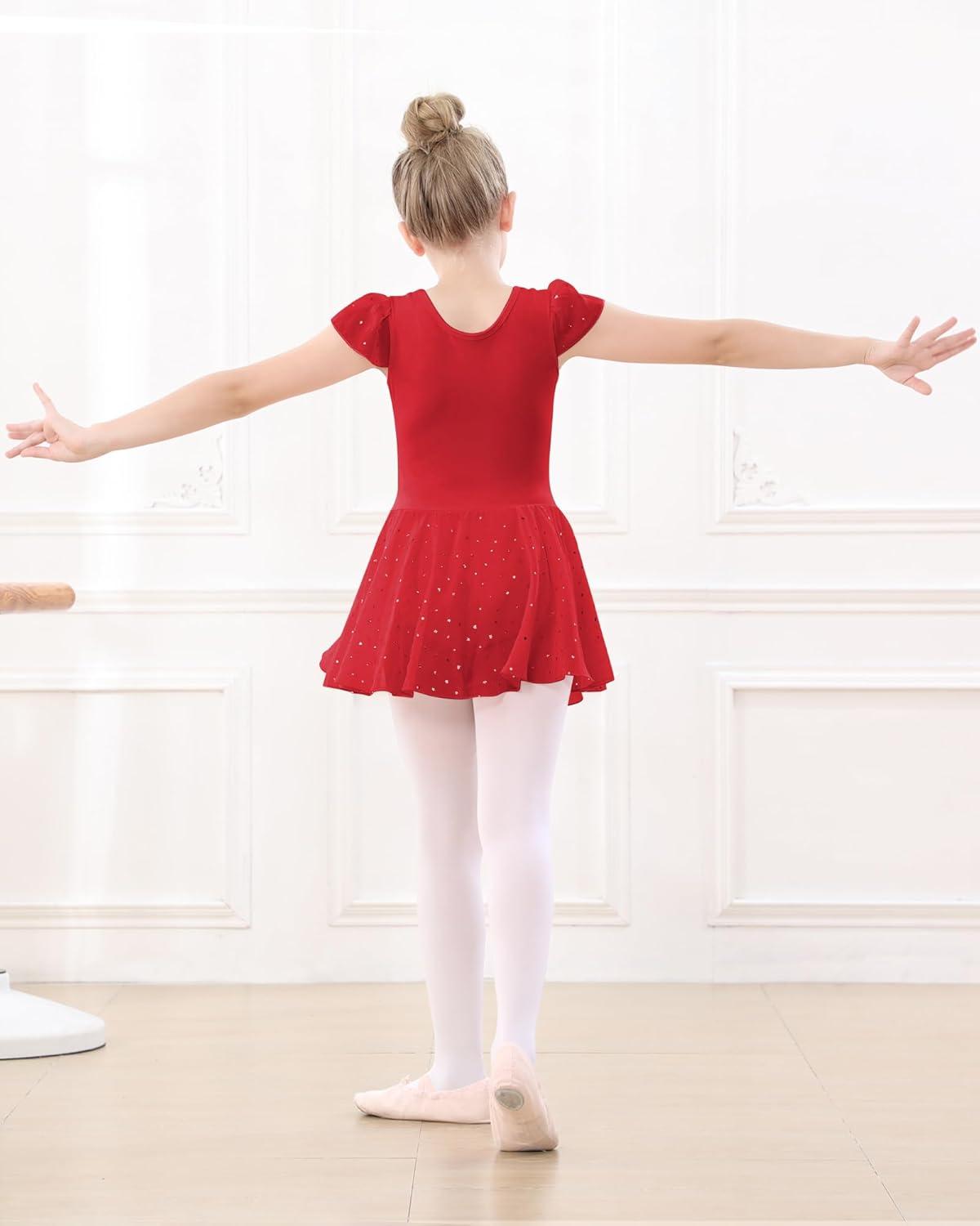 imageStelle Ballet Leotards for Girls Dance Leotard with Skirt Toddler Pink Ballet Outfit Ruffle Sleeve Kids Dance Dress1redshiny Skirt