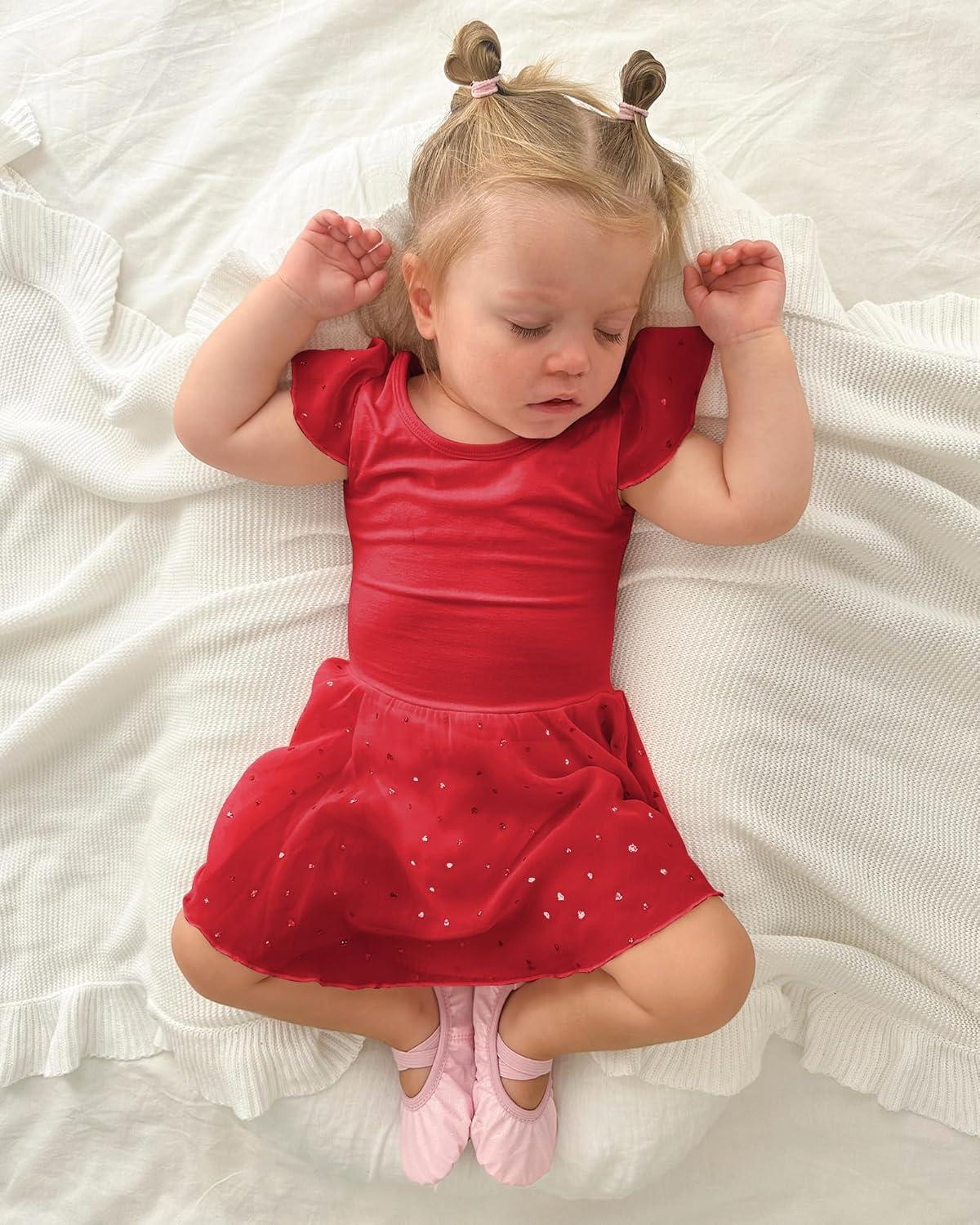 imageStelle Ballet Leotards for Girls Dance Leotard with Skirt Toddler Pink Ballet Outfit Ruffle Sleeve Kids Dance Dress1redshiny Skirt