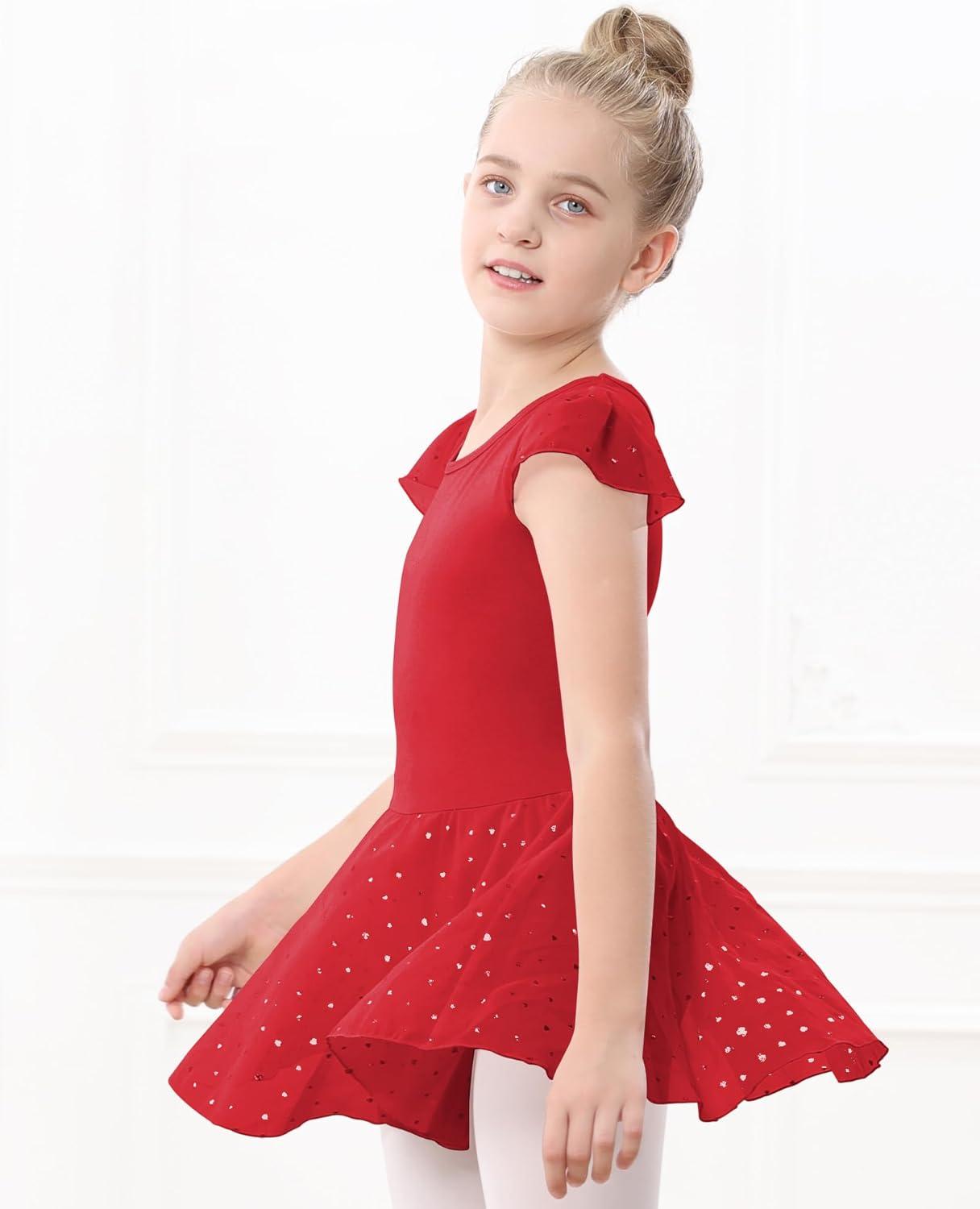 imageStelle Ballet Leotards for Girls Dance Leotard with Skirt Toddler Pink Ballet Outfit Ruffle Sleeve Kids Dance Dress1redshiny Skirt
