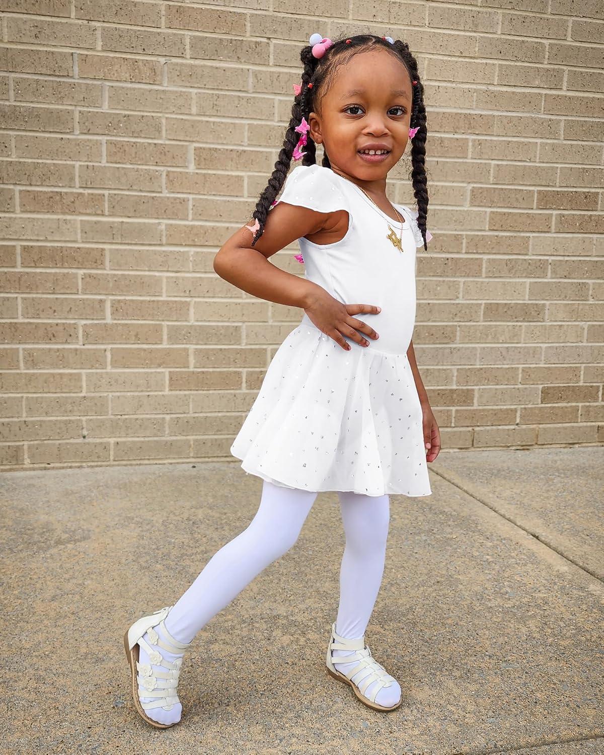 imageStelle Ballet Leotards for Girls Dance Leotard with Skirt Toddler Pink Ballet Outfit Ruffle Sleeve Kids Dance Dress1whiteshiny Skirt
