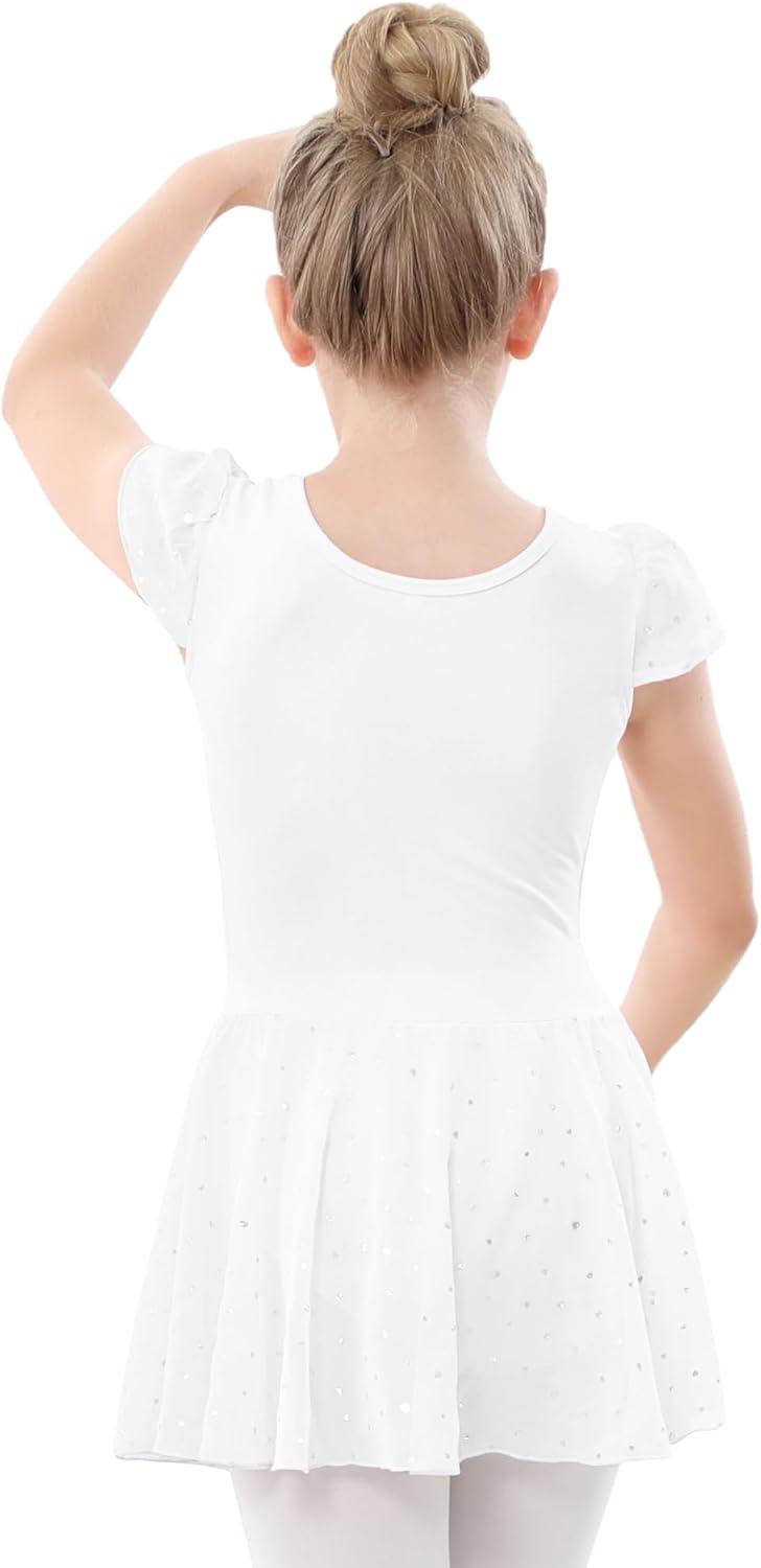 imageStelle Ballet Leotards for Girls Dance Leotard with Skirt Toddler Pink Ballet Outfit Ruffle Sleeve Kids Dance Dress1whiteshiny Skirt