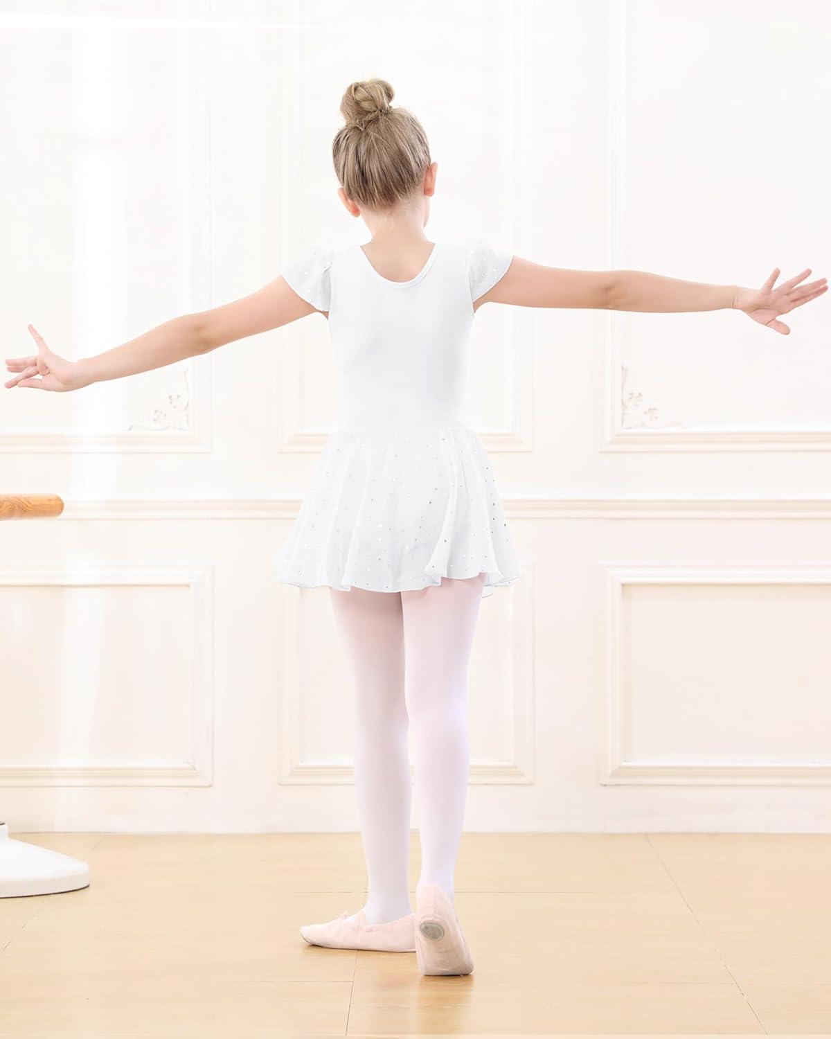 imageStelle Ballet Leotards for Girls Dance Leotard with Skirt Toddler Pink Ballet Outfit Ruffle Sleeve Kids Dance Dress1whiteshiny Skirt