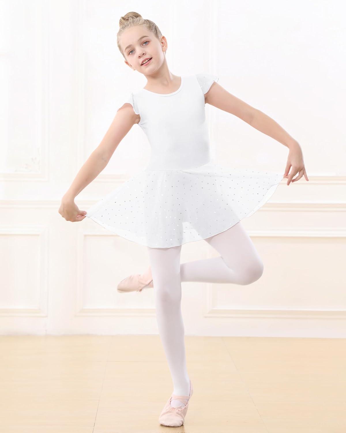 imageStelle Ballet Leotards for Girls Dance Leotard with Skirt Toddler Pink Ballet Outfit Ruffle Sleeve Kids Dance Dress1whiteshiny Skirt