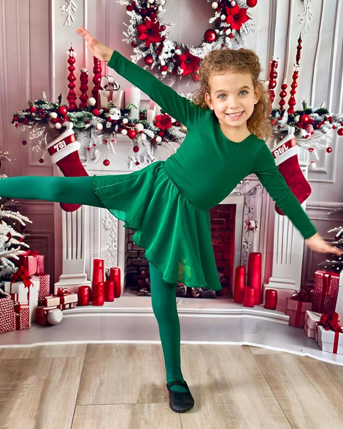 imageStelle Ballet Leotards for Girls Long Sleeve Toddler Dance Leotard Outfits with Skirt ClassicLittleBig KidGreen