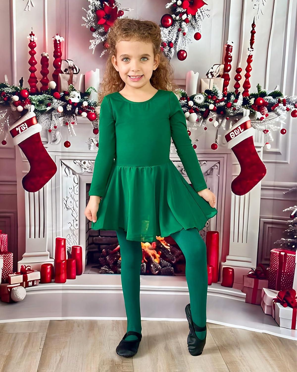 imageStelle Ballet Leotards for Girls Long Sleeve Toddler Dance Leotard Outfits with Skirt ClassicLittleBig KidGreen