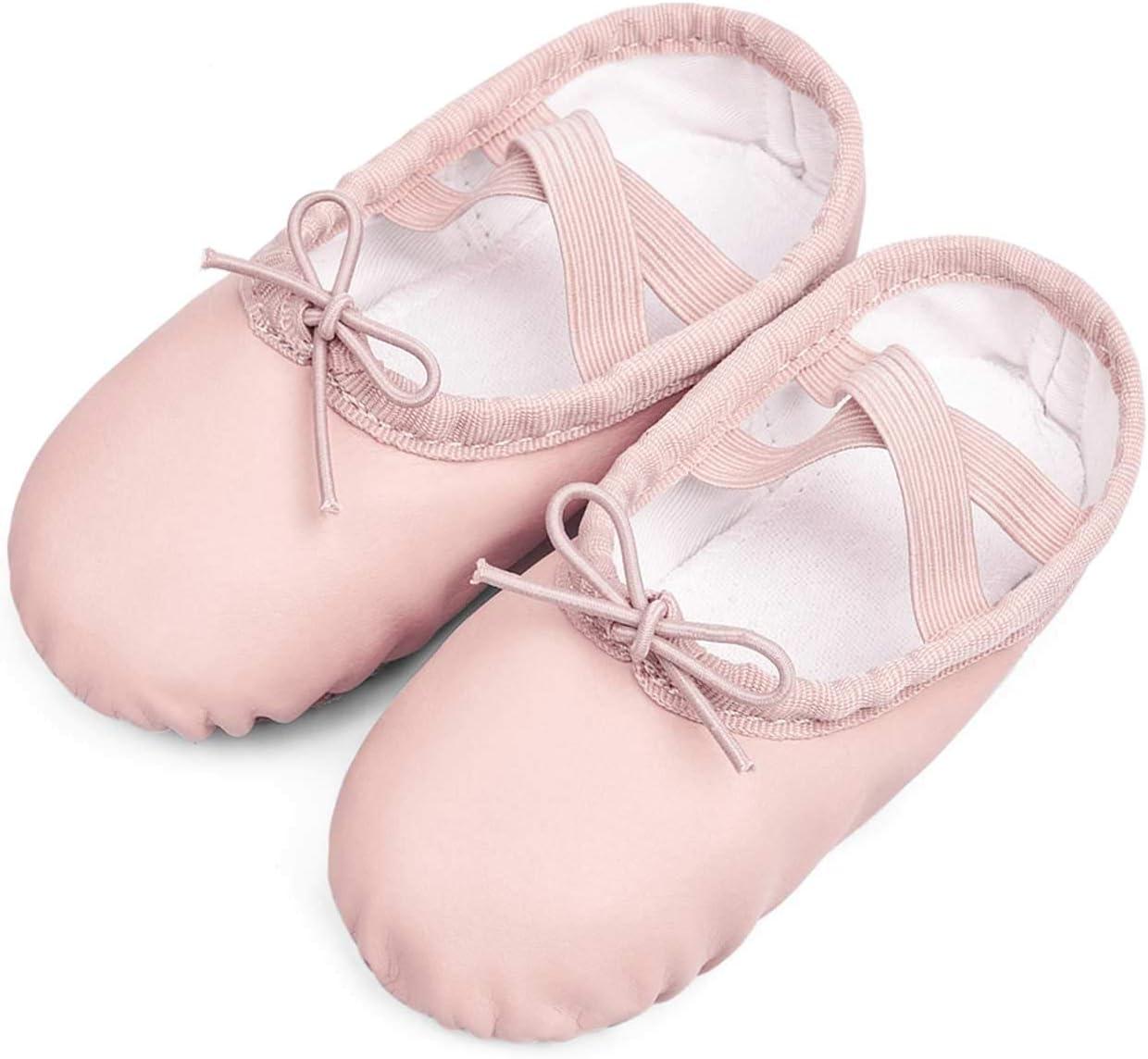 imageStelle Ballet Shoes for Girls Boys CloseFit PU Professional Dance Slippers for ToddlerLittle KidBig KidBallet Pinkwith Lace