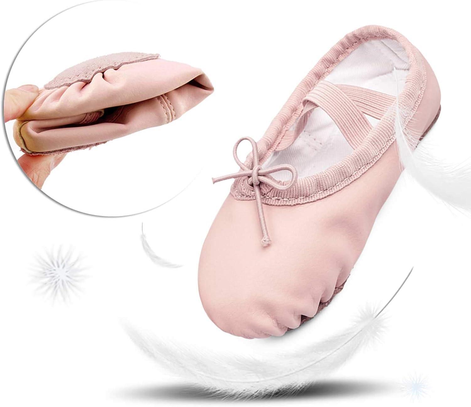 imageStelle Ballet Shoes for Girls Boys CloseFit PU Professional Dance Slippers for ToddlerLittle KidBig KidBallet Pinkwith Lace