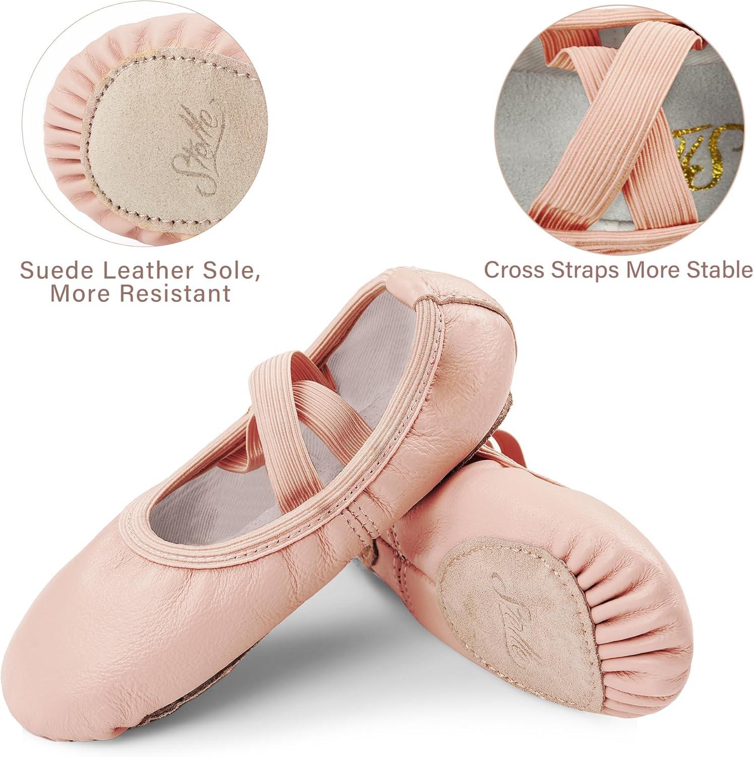 imageStelle Ballet Shoes for Girls Dance Slippers Genuine Leather Ballerina Shoes for ToddlerLittle KidBig KidBallet Pink Notie
