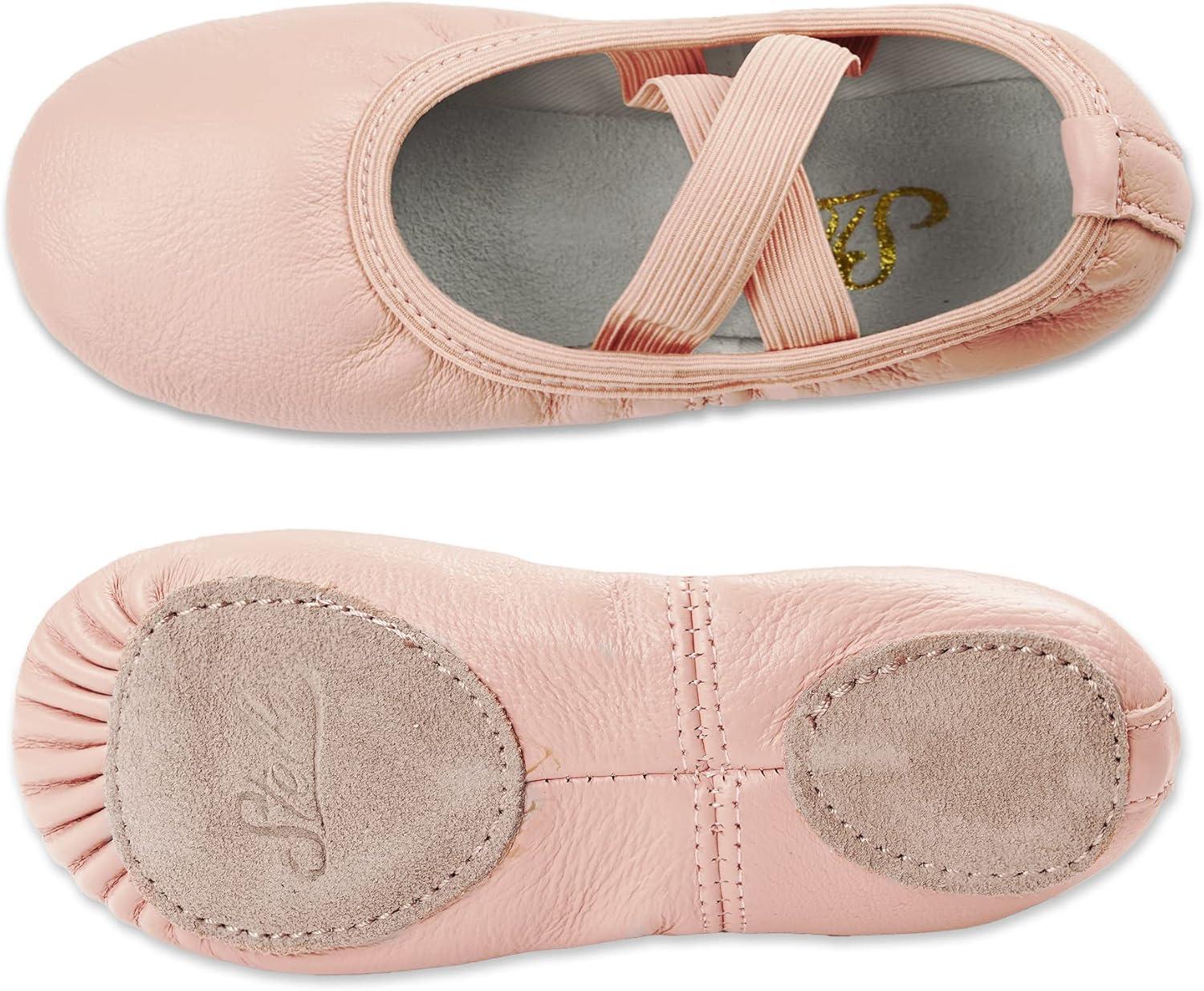 imageStelle Ballet Shoes for Girls Dance Slippers Genuine Leather Ballerina Shoes for ToddlerLittle KidBig KidBallet Pink Notie