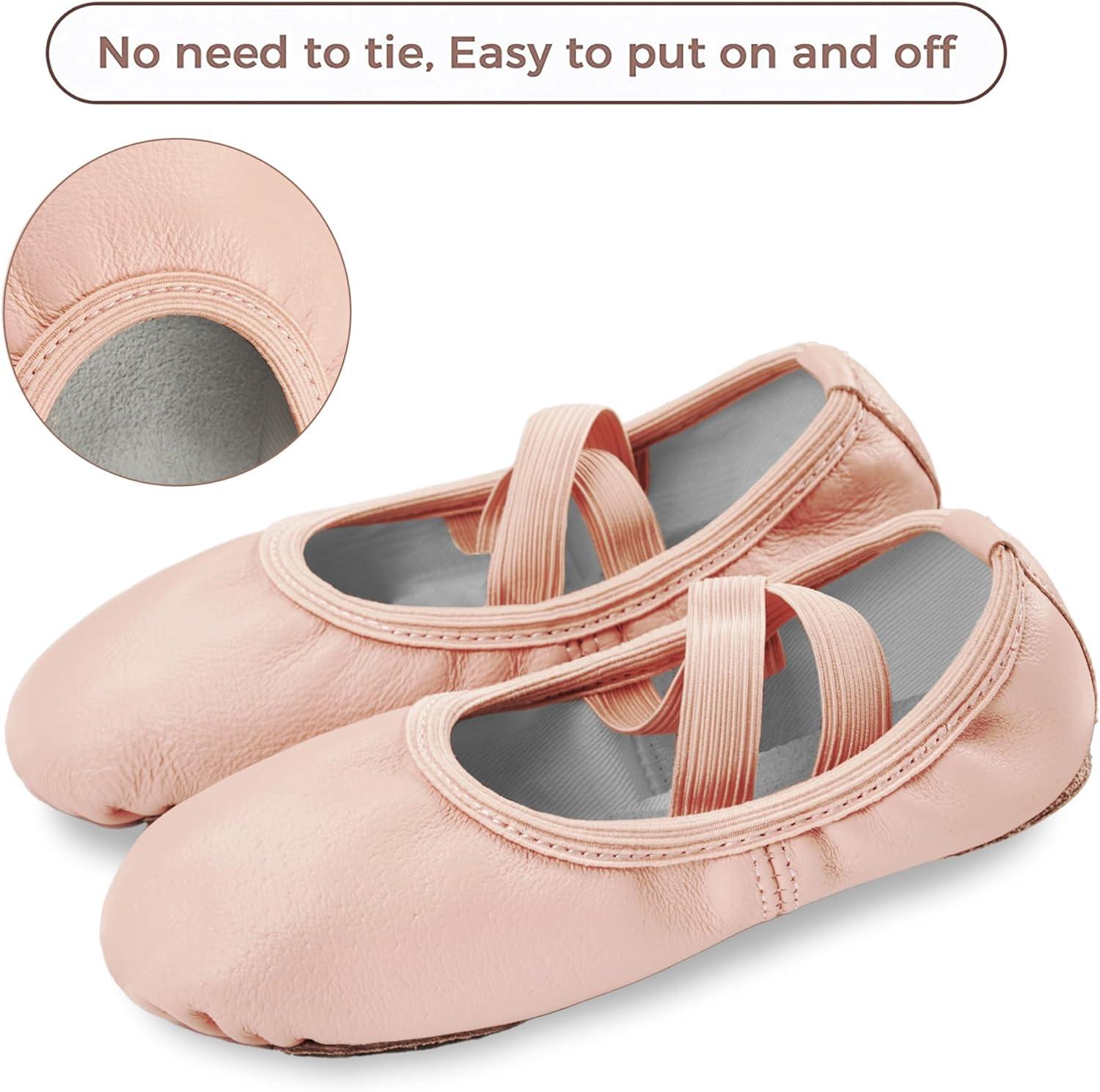 imageStelle Ballet Shoes for Girls Dance Slippers Genuine Leather Ballerina Shoes for ToddlerLittle KidBig KidBallet Pink Notie