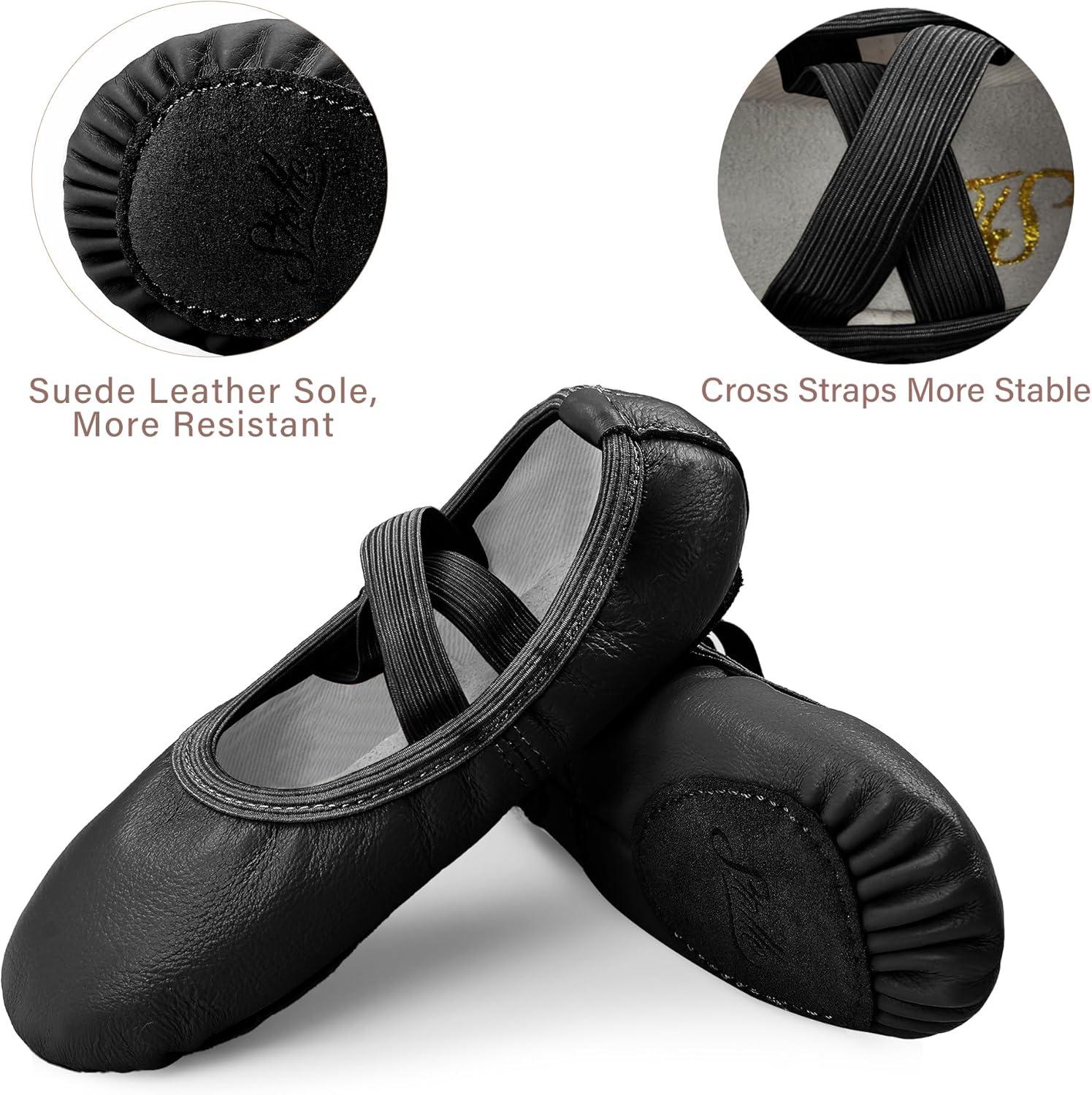 imageStelle Ballet Shoes for Girls Dance Slippers Genuine Leather Ballerina Shoes for ToddlerLittle KidBig KidBlack Notie