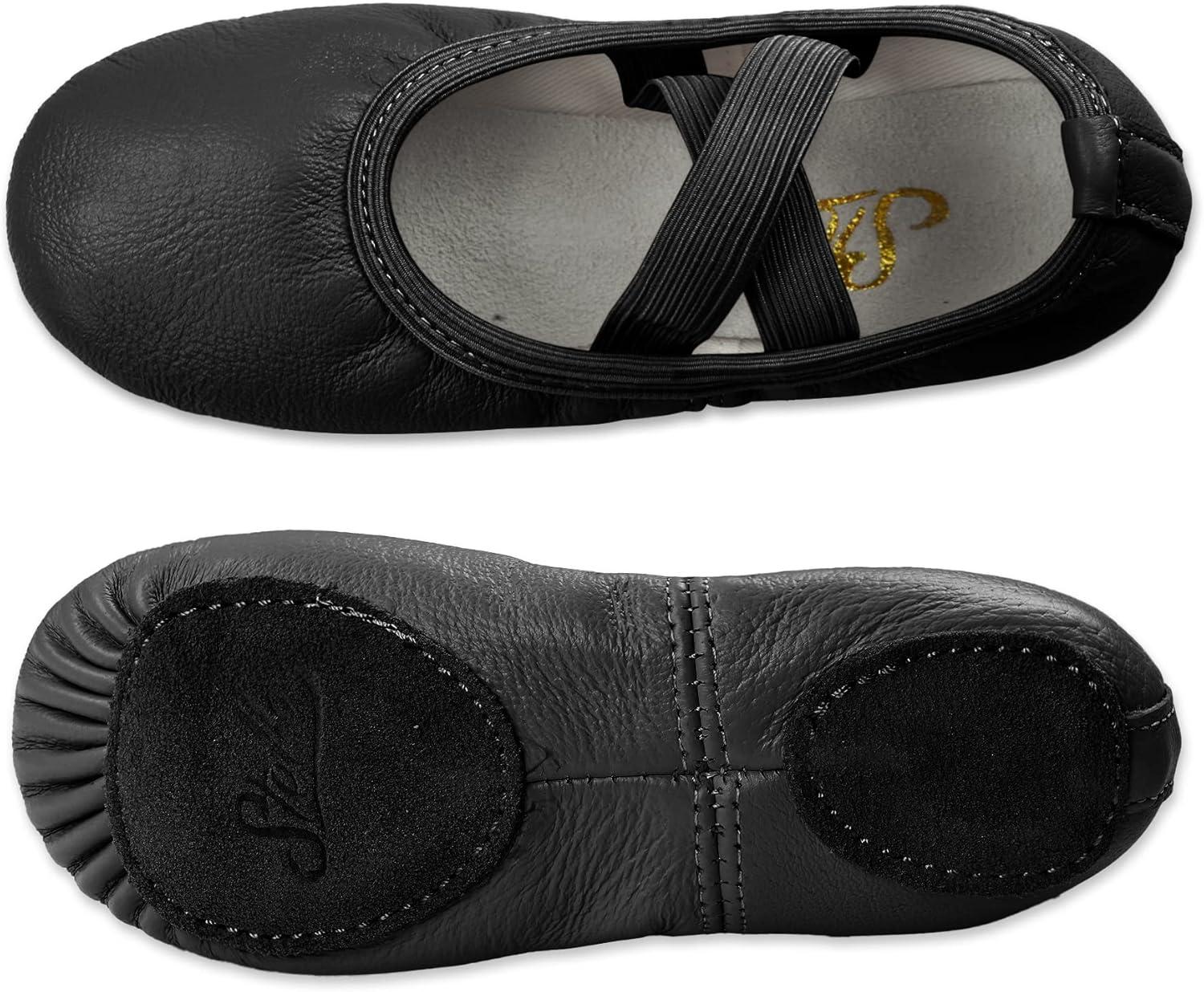 imageStelle Ballet Shoes for Girls Dance Slippers Genuine Leather Ballerina Shoes for ToddlerLittle KidBig KidBlack Notie