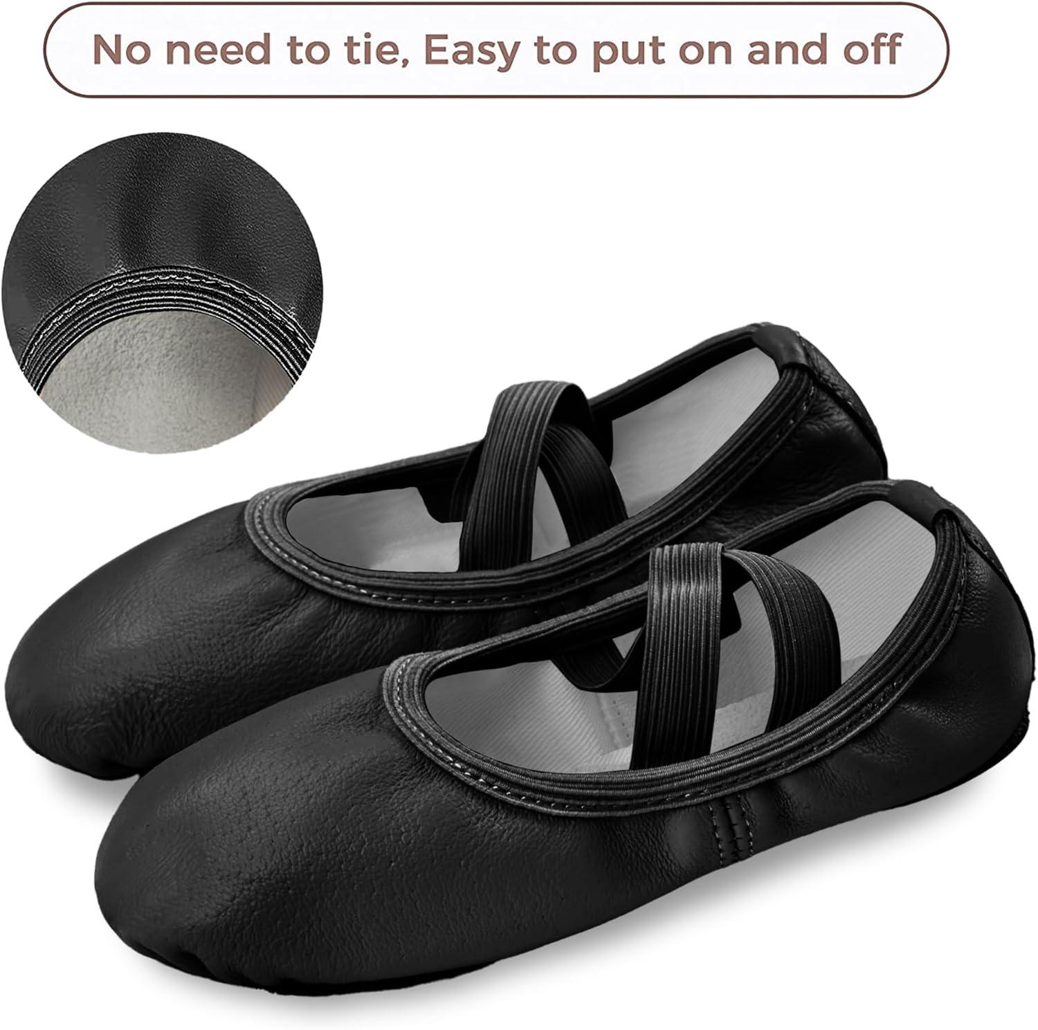 imageStelle Ballet Shoes for Girls Dance Slippers Genuine Leather Ballerina Shoes for ToddlerLittle KidBig KidBlack Notie