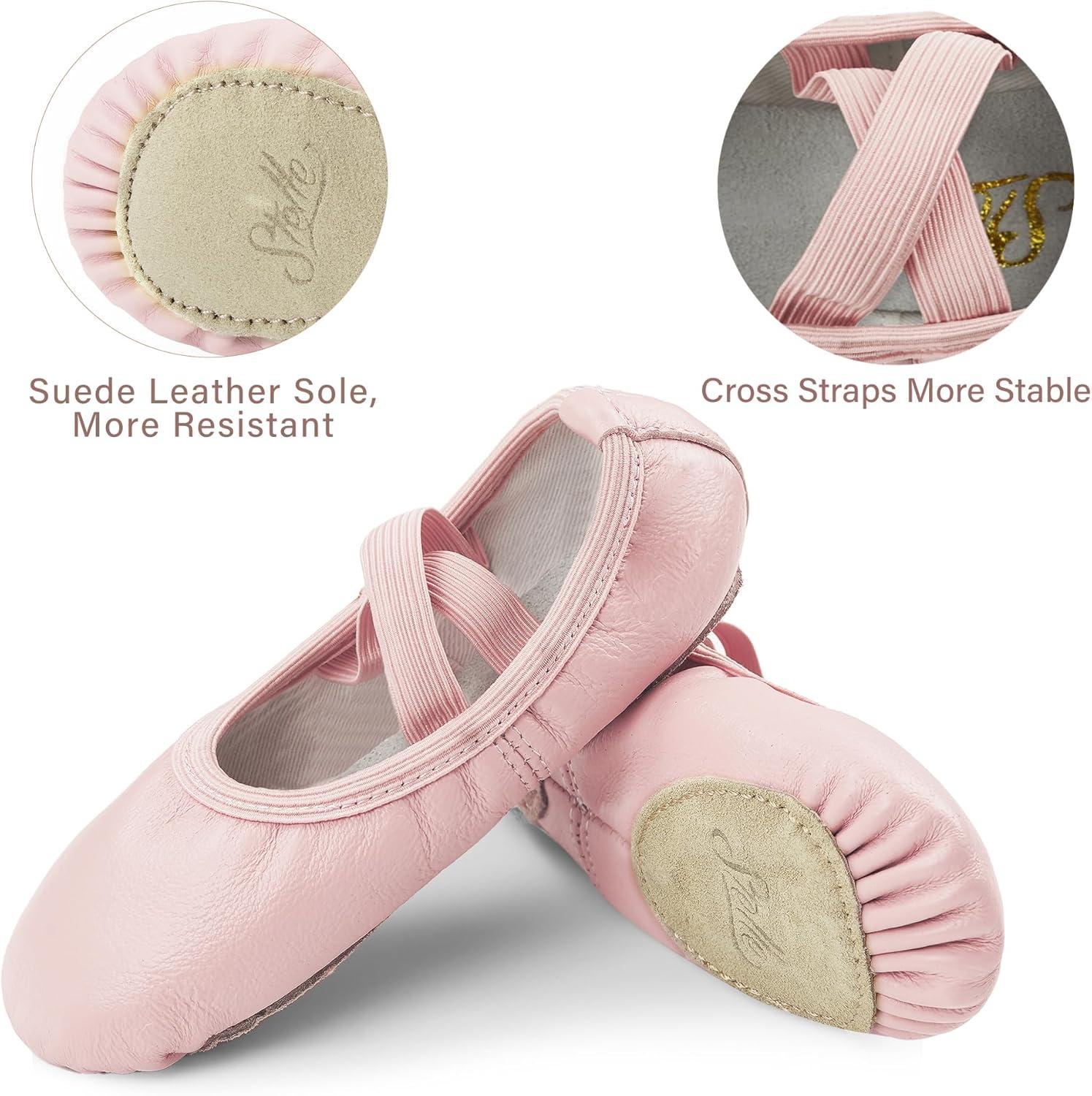 imageStelle Ballet Shoes for Girls Dance Slippers Genuine Leather Ballerina Shoes for ToddlerLittle KidBig KidPink Notie