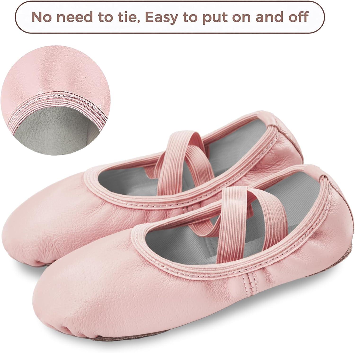 imageStelle Ballet Shoes for Girls Dance Slippers Genuine Leather Ballerina Shoes for ToddlerLittle KidBig KidPink Notie
