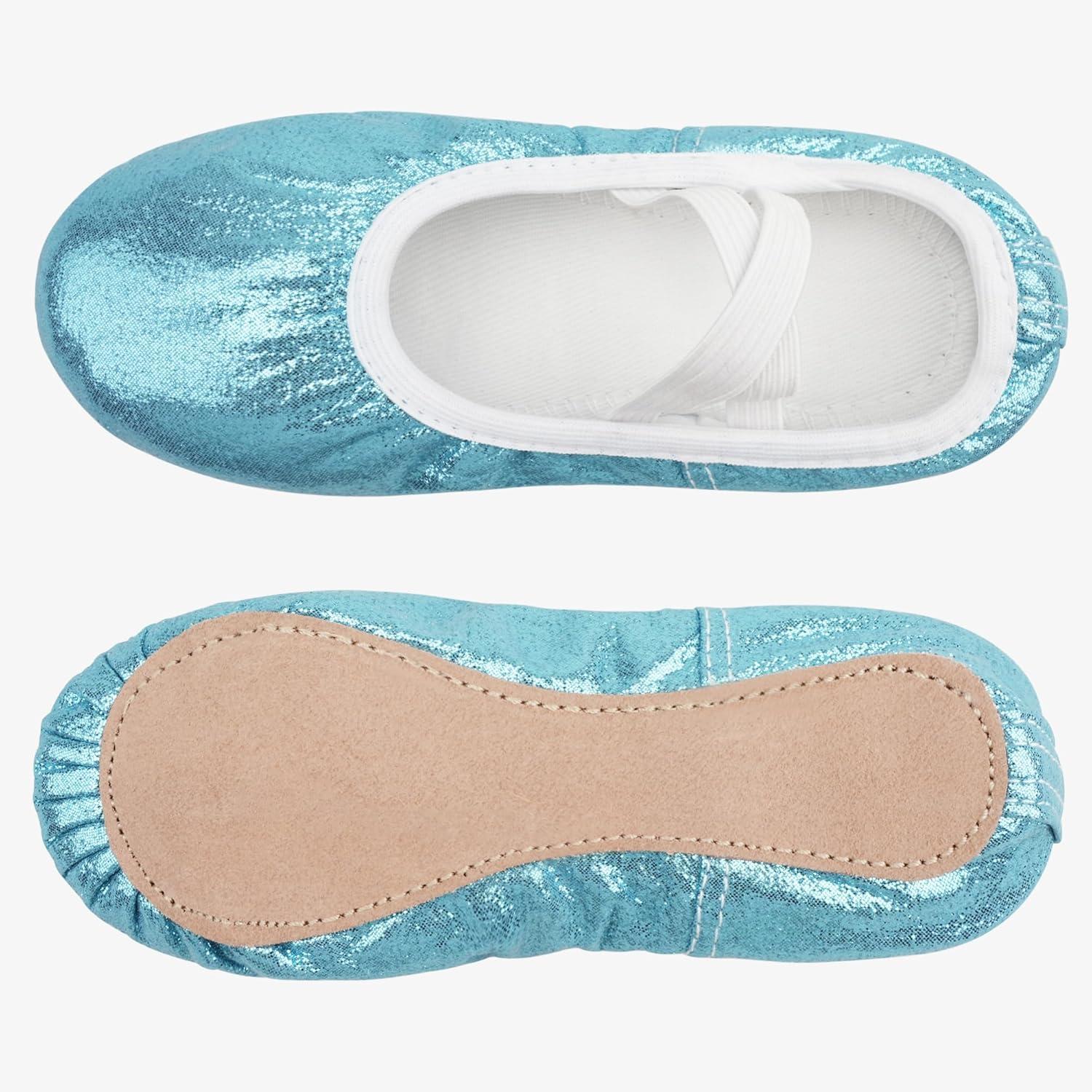 imageStelle Ballet Shoes for Girls Glitter Metallic Faux Leather Ballet Slippers Dance Shoes for ToddlerLittleBig KidsBlue