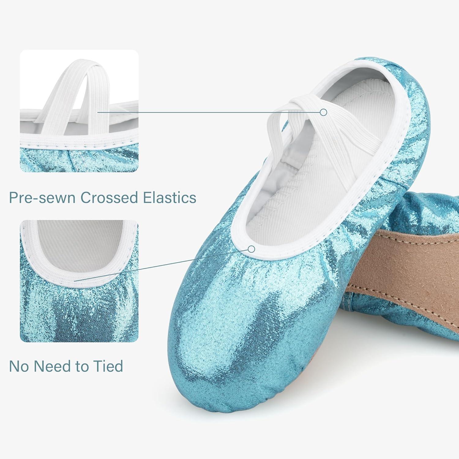 imageStelle Ballet Shoes for Girls Glitter Metallic Faux Leather Ballet Slippers Dance Shoes for ToddlerLittleBig KidsBlue