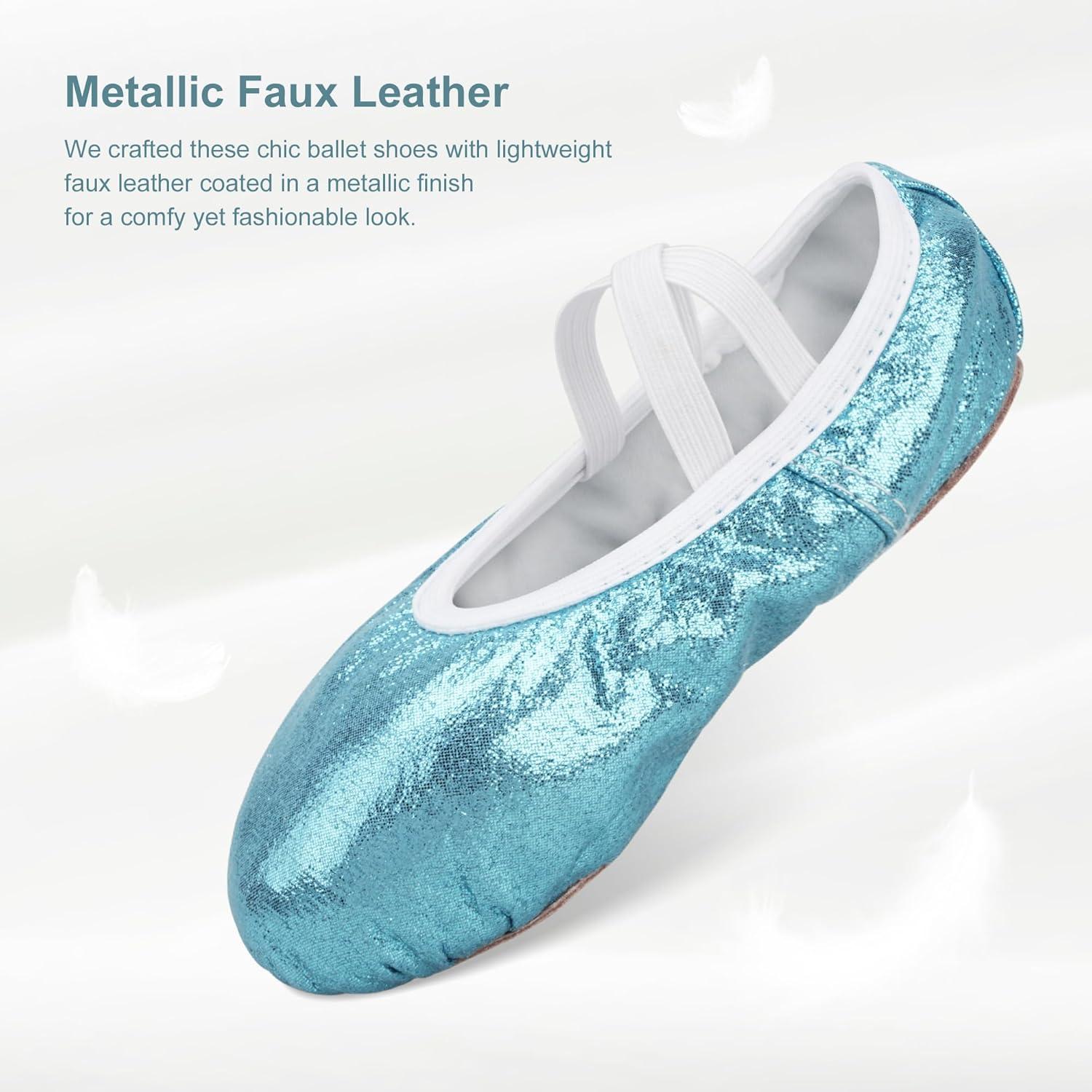 imageStelle Ballet Shoes for Girls Glitter Metallic Faux Leather Ballet Slippers Dance Shoes for ToddlerLittleBig KidsBlue