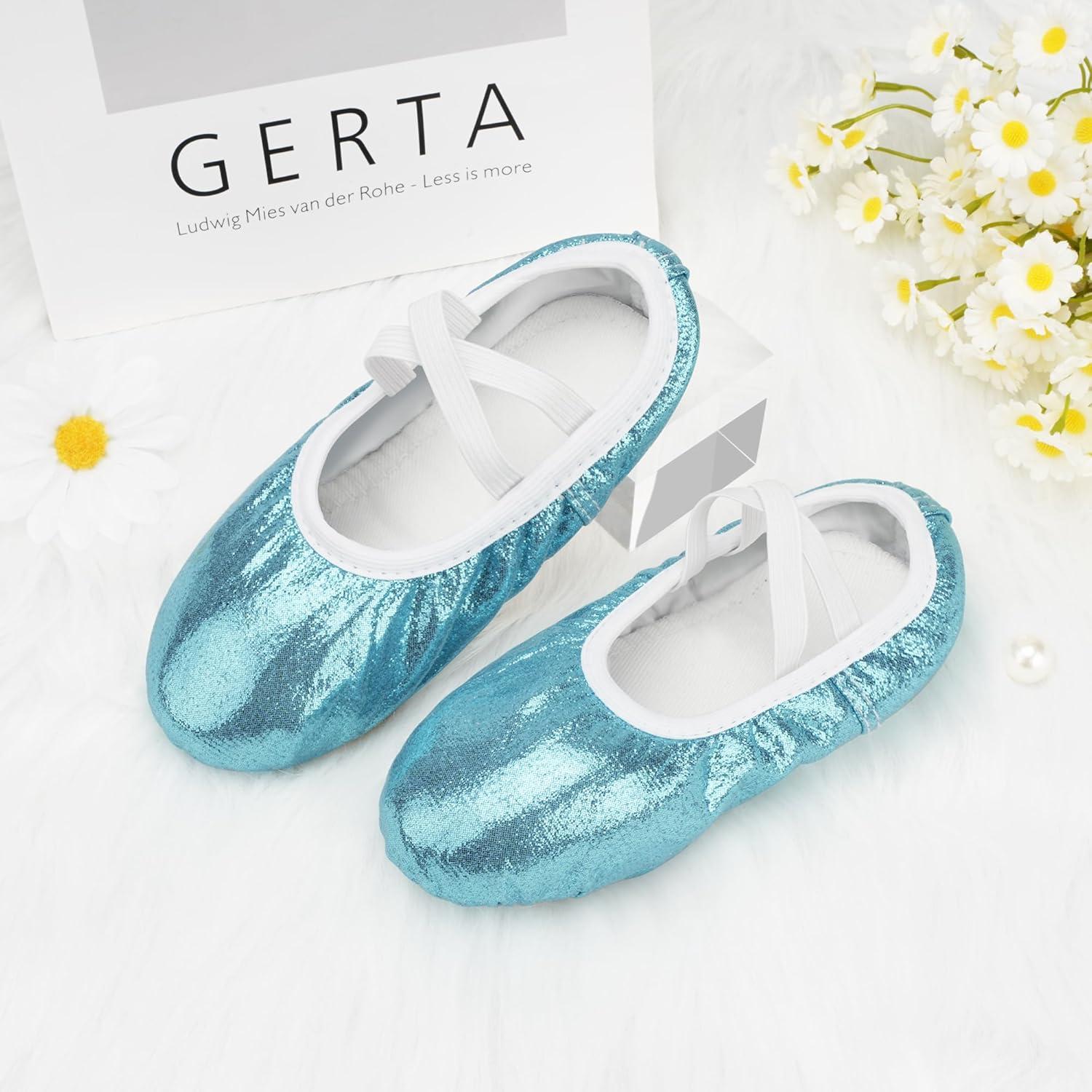 imageStelle Ballet Shoes for Girls Glitter Metallic Faux Leather Ballet Slippers Dance Shoes for ToddlerLittleBig KidsBlue
