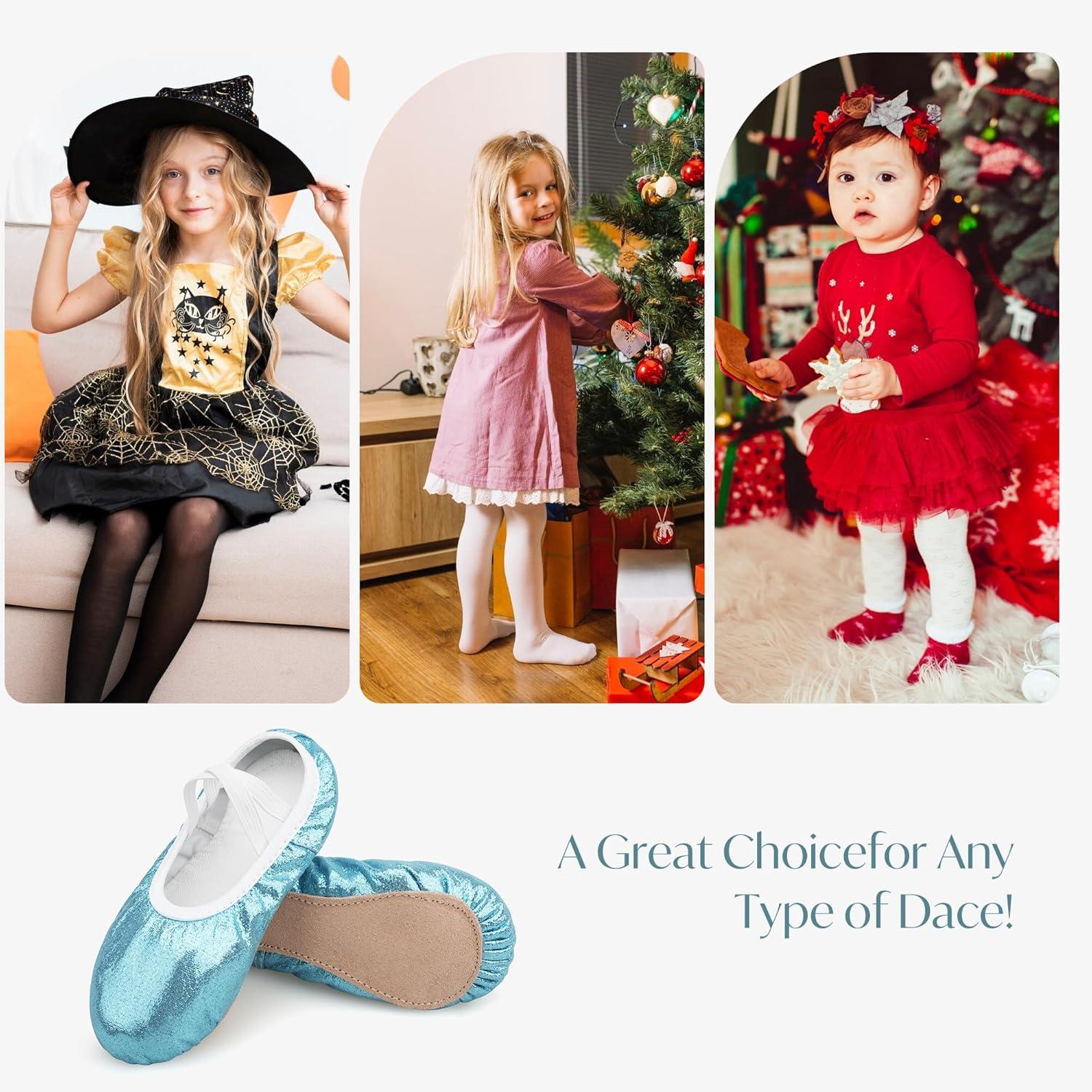 imageStelle Ballet Shoes for Girls Glitter Metallic Faux Leather Ballet Slippers Dance Shoes for ToddlerLittleBig KidsBlue