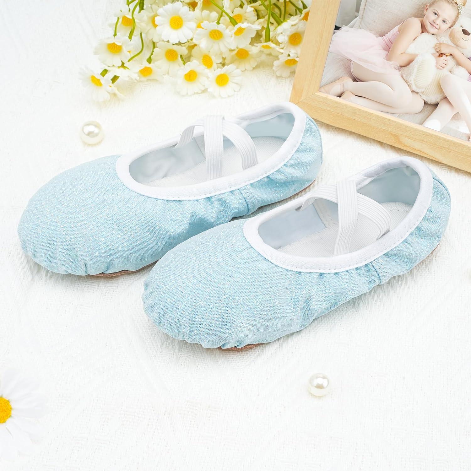 imageStelle Ballet Shoes for Girls Glitter Metallic Faux Leather Ballet Slippers Dance Shoes for ToddlerLittleBig KidsBlue Glitter