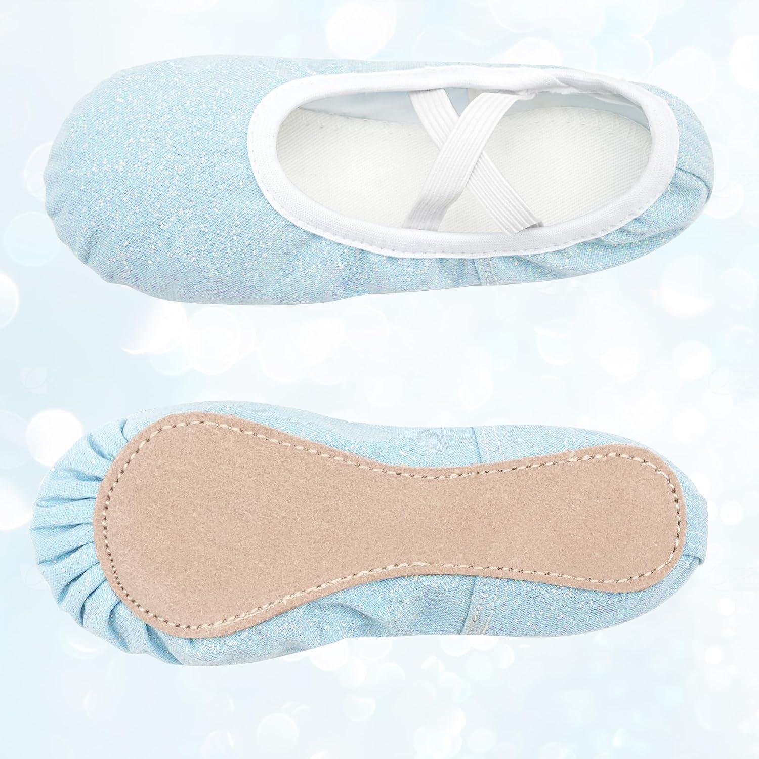 imageStelle Ballet Shoes for Girls Glitter Metallic Faux Leather Ballet Slippers Dance Shoes for ToddlerLittleBig KidsBlue Glitter