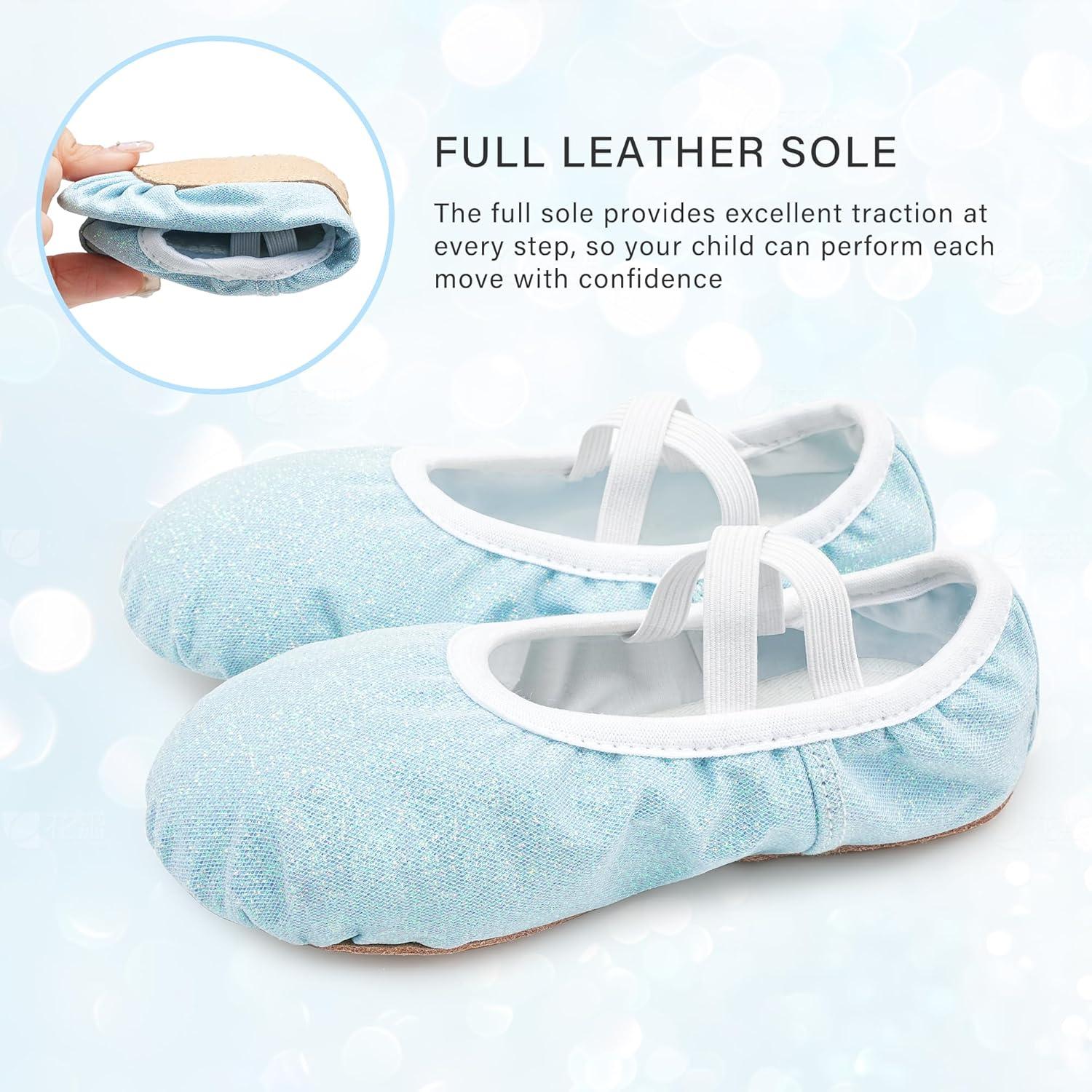 imageStelle Ballet Shoes for Girls Glitter Metallic Faux Leather Ballet Slippers Dance Shoes for ToddlerLittleBig KidsBlue Glitter