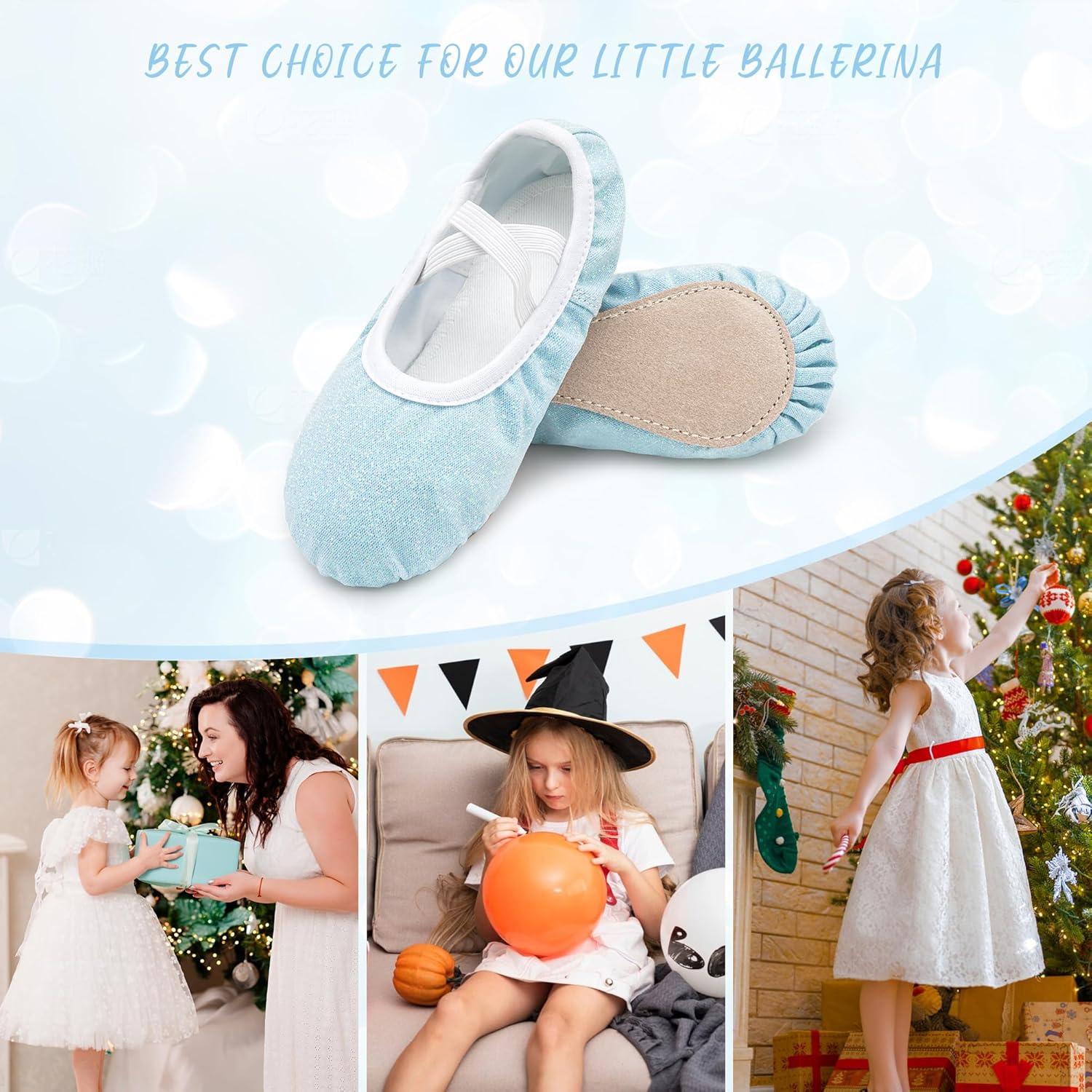 imageStelle Ballet Shoes for Girls Glitter Metallic Faux Leather Ballet Slippers Dance Shoes for ToddlerLittleBig KidsBlue Glitter