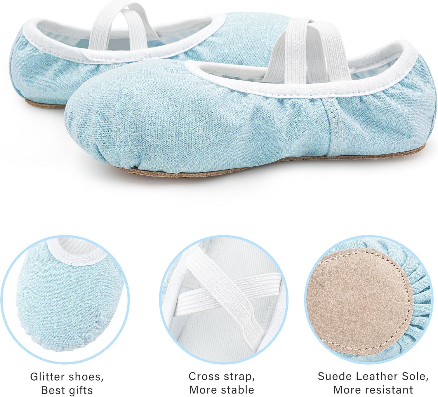 imageStelle Ballet Shoes for Girls Glitter Metallic Faux Leather Ballet Slippers Dance Shoes for ToddlerLittleBig KidsBlue Glitter