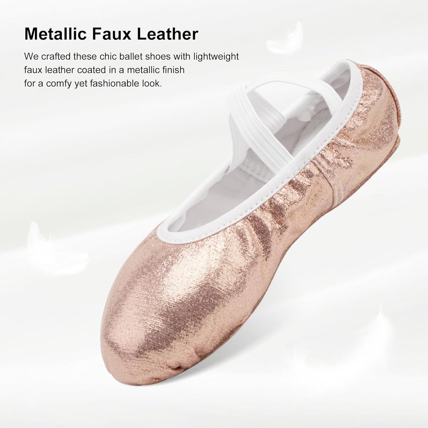 imageStelle Ballet Shoes for Girls Glitter Metallic Faux Leather Ballet Slippers Dance Shoes for ToddlerLittleBig KidsGold