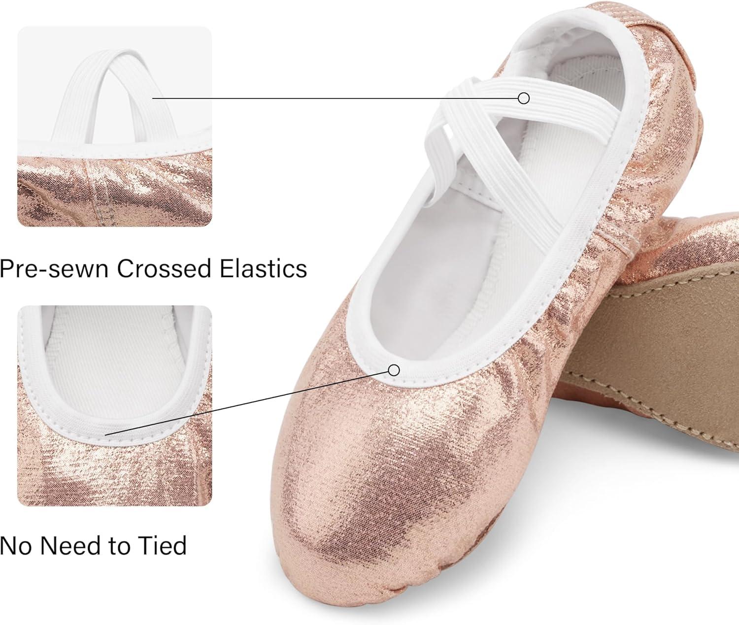 imageStelle Ballet Shoes for Girls Glitter Metallic Faux Leather Ballet Slippers Dance Shoes for ToddlerLittleBig KidsGold