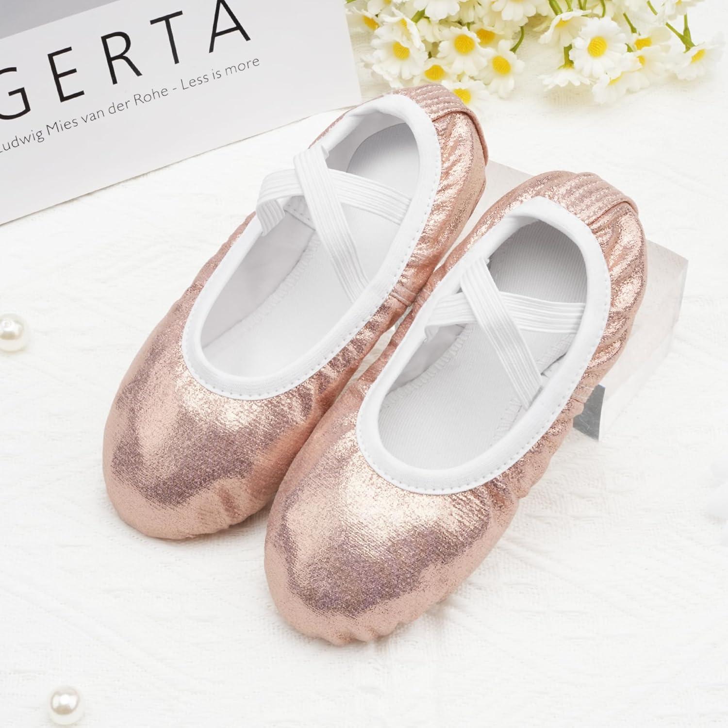 imageStelle Ballet Shoes for Girls Glitter Metallic Faux Leather Ballet Slippers Dance Shoes for ToddlerLittleBig KidsGold