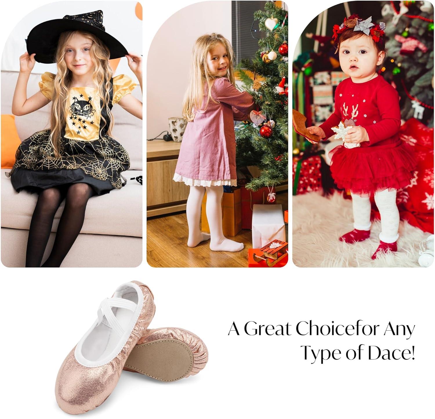 imageStelle Ballet Shoes for Girls Glitter Metallic Faux Leather Ballet Slippers Dance Shoes for ToddlerLittleBig KidsGold