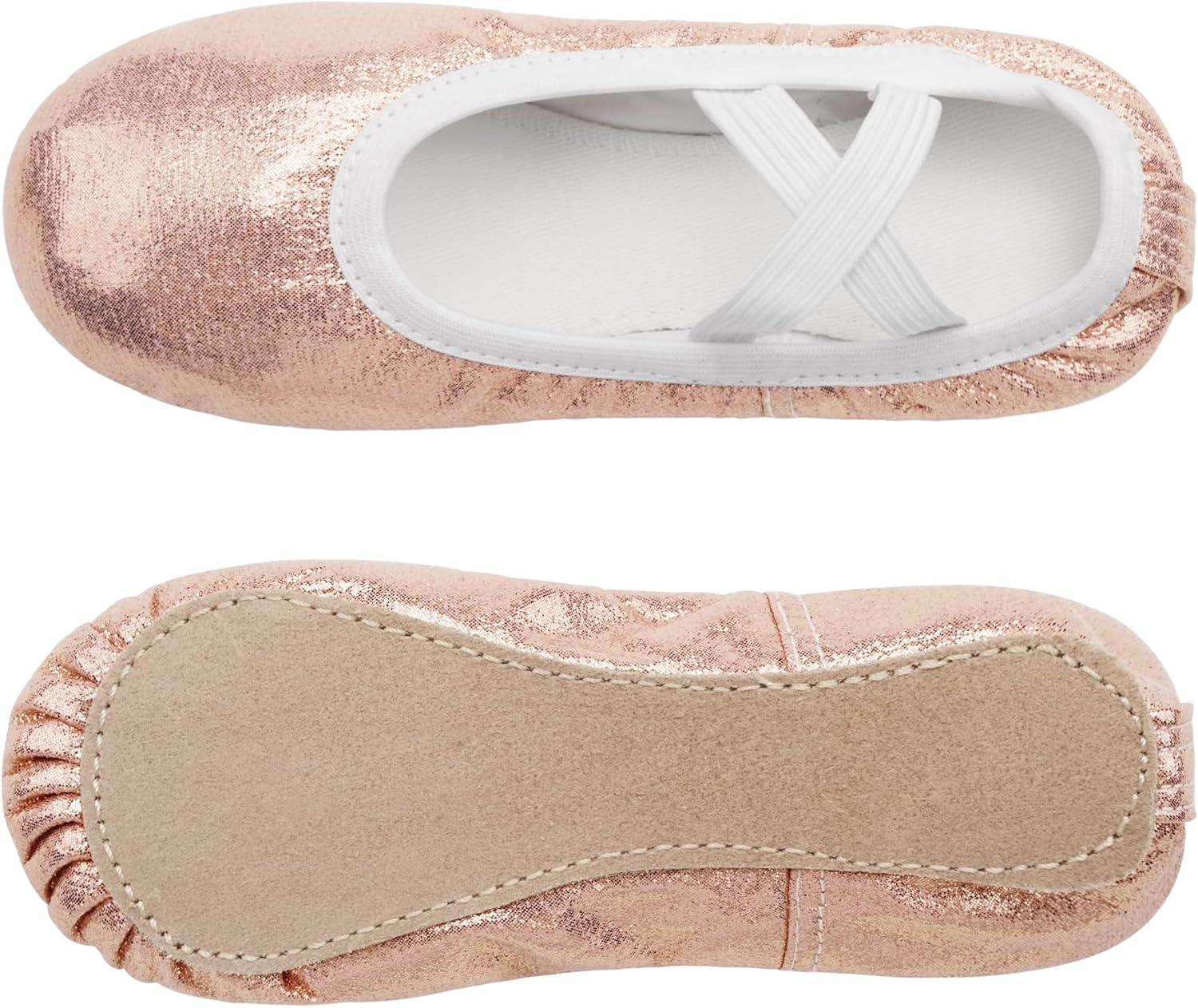 imageStelle Ballet Shoes for Girls Glitter Metallic Faux Leather Ballet Slippers Dance Shoes for ToddlerLittleBig KidsGold