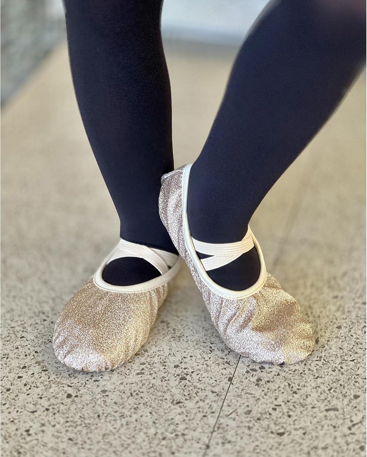 imageStelle Ballet Shoes for Girls Glitter Metallic Faux Leather Ballet Slippers Dance Shoes for ToddlerLittleBig KidsGold Glitter