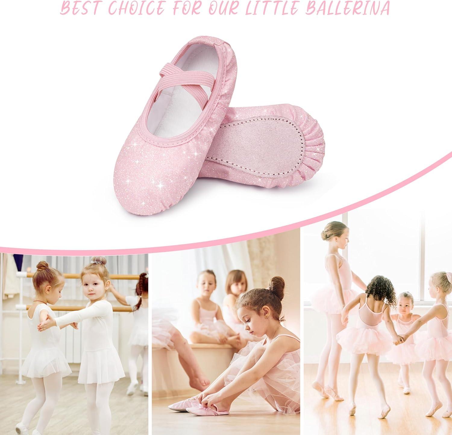 imageStelle Ballet Shoes for Girls Glitter Metallic Faux Leather Ballet Slippers Dance Shoes for ToddlerLittleBig KidsPink Glitter