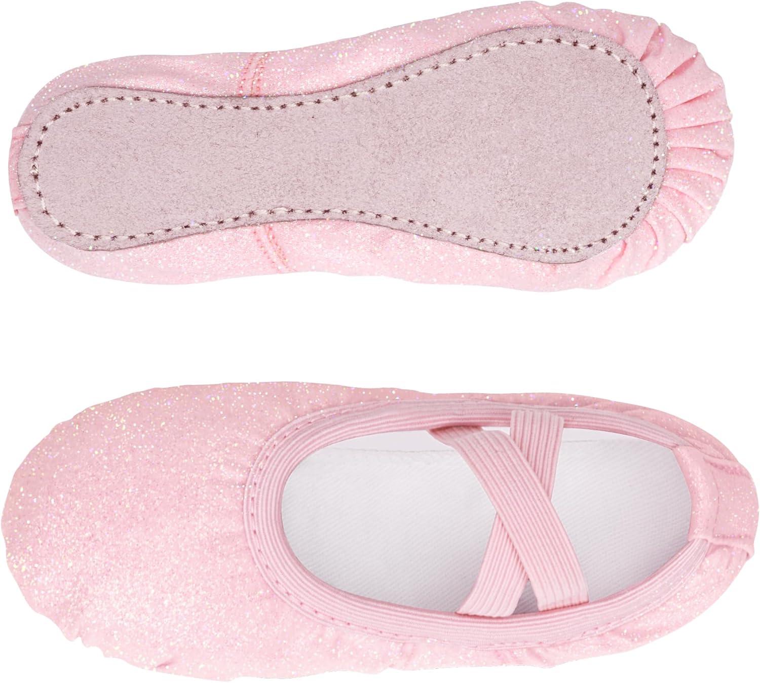 imageStelle Ballet Shoes for Girls Glitter Metallic Faux Leather Ballet Slippers Dance Shoes for ToddlerLittleBig KidsPink Glitter