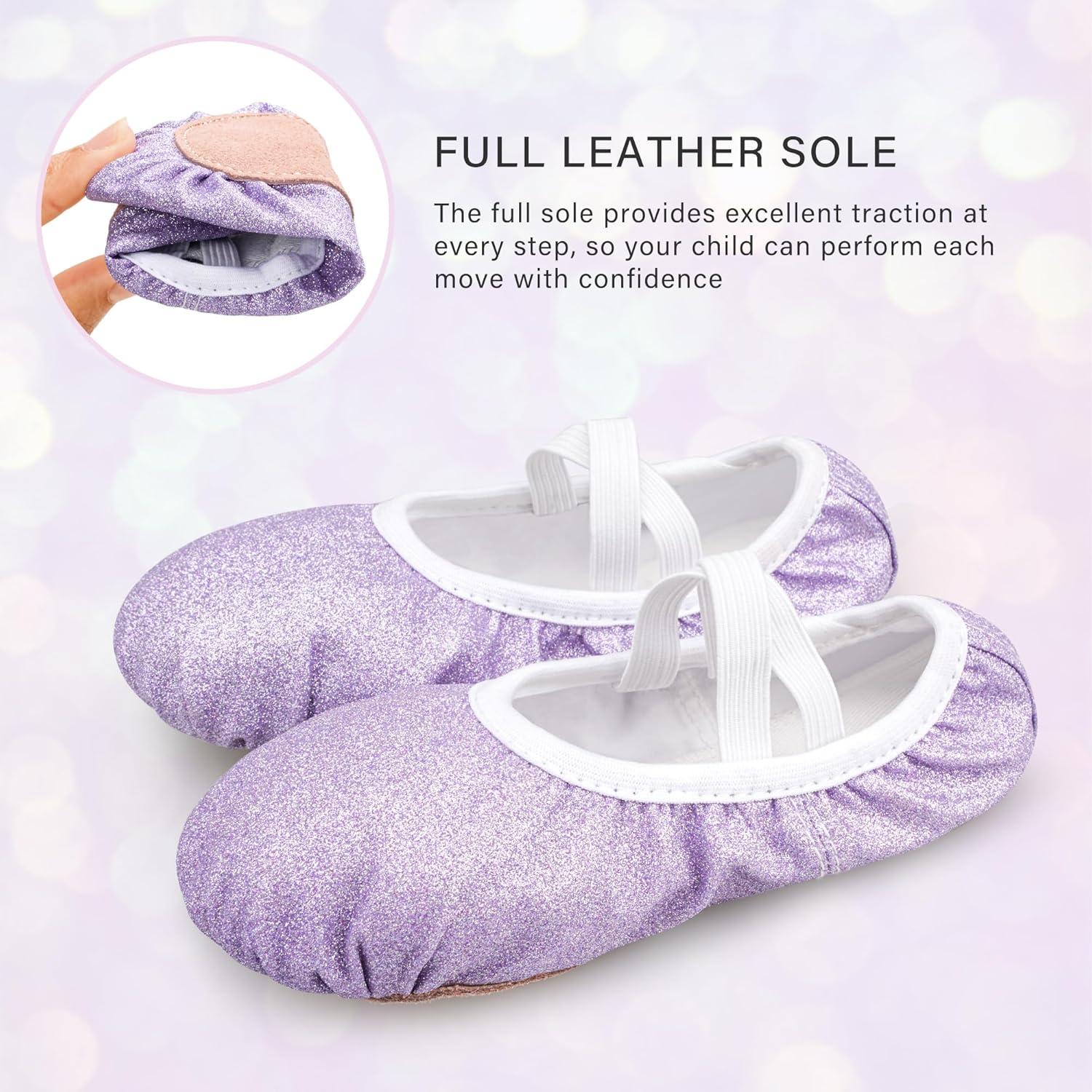 imageStelle Ballet Shoes for Girls Glitter Metallic Faux Leather Ballet Slippers Dance Shoes for ToddlerLittleBig KidsPurple Glitter