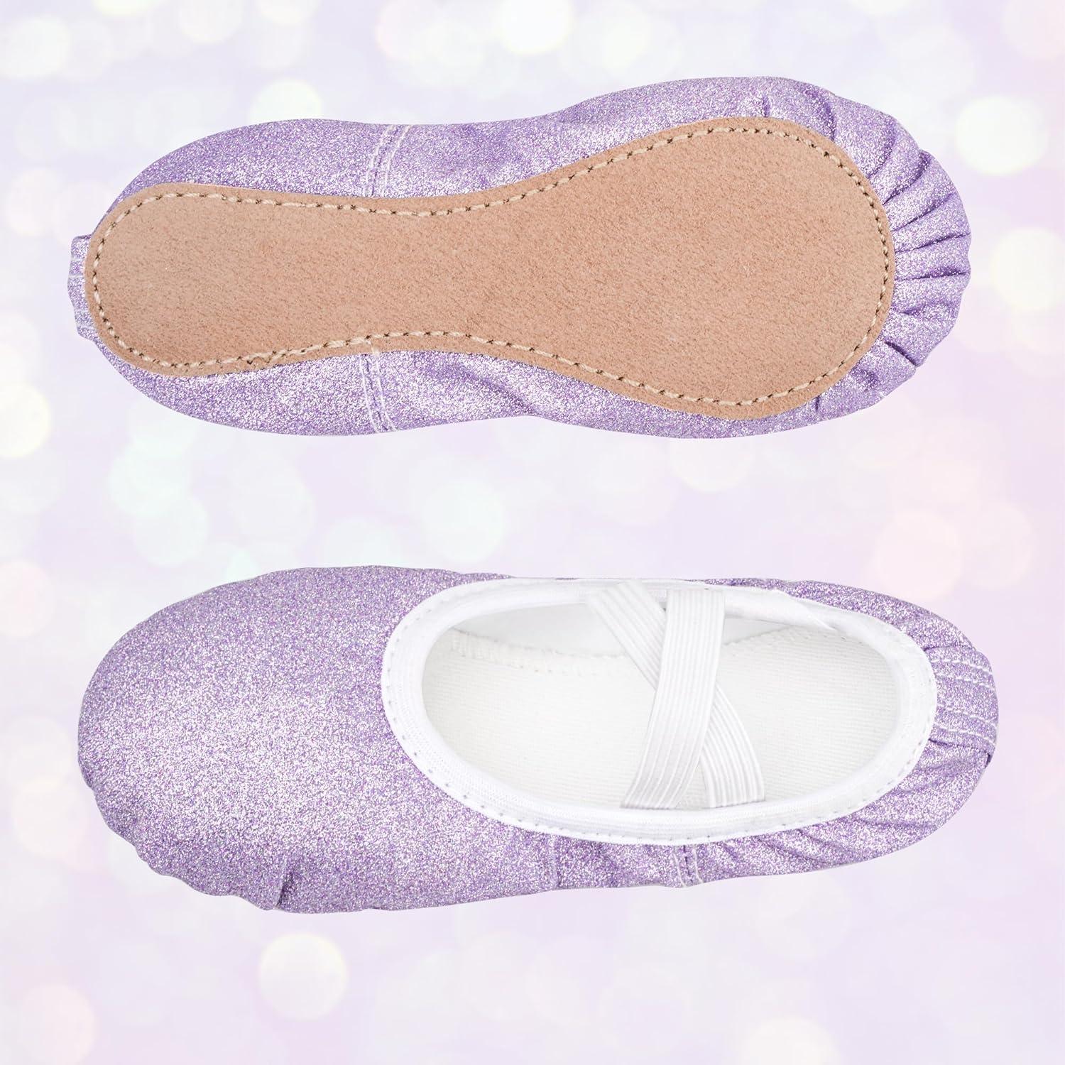 imageStelle Ballet Shoes for Girls Glitter Metallic Faux Leather Ballet Slippers Dance Shoes for ToddlerLittleBig KidsPurple Glitter