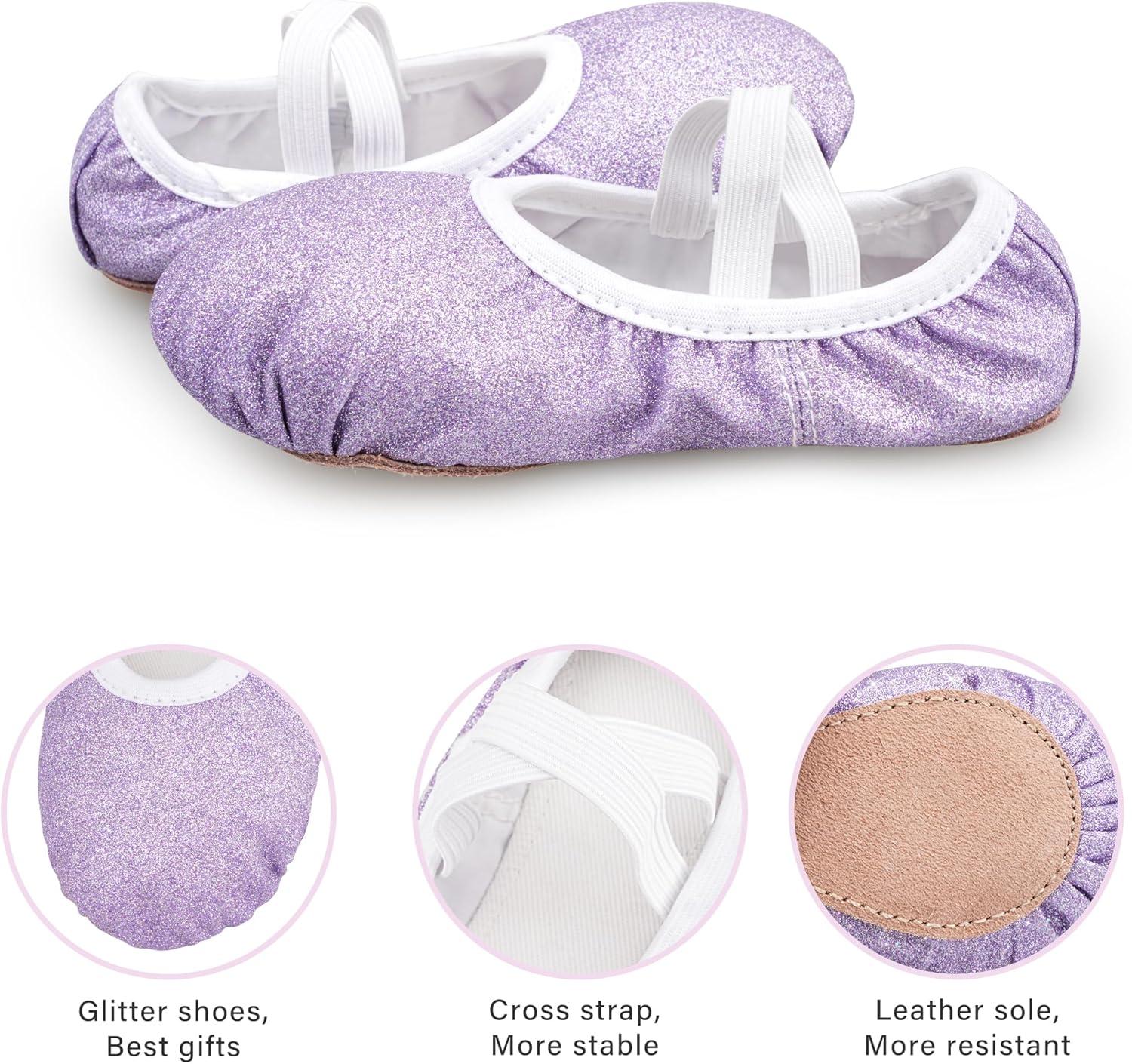 imageStelle Ballet Shoes for Girls Glitter Metallic Faux Leather Ballet Slippers Dance Shoes for ToddlerLittleBig KidsPurple Glitter