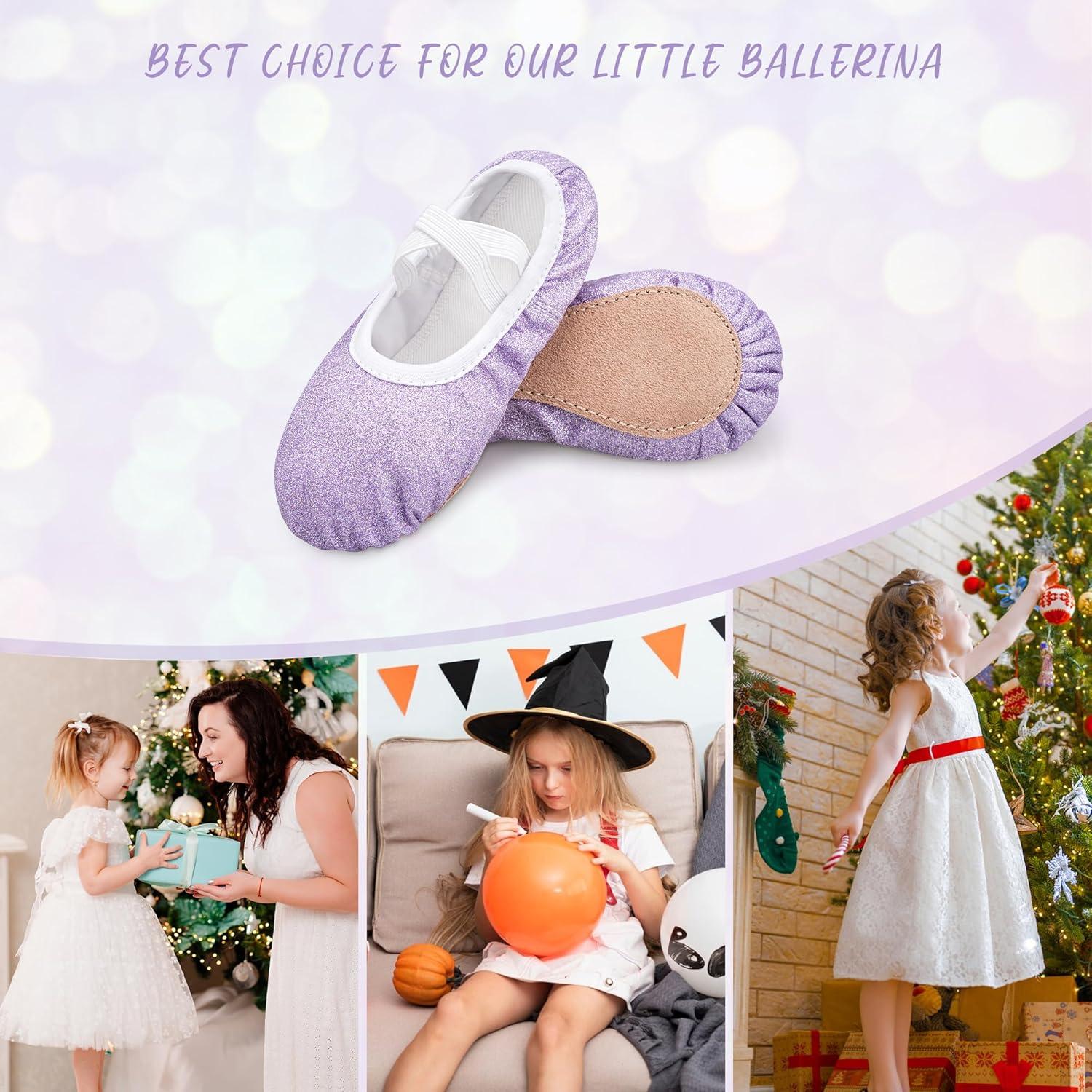 imageStelle Ballet Shoes for Girls Glitter Metallic Faux Leather Ballet Slippers Dance Shoes for ToddlerLittleBig KidsPurple Glitter