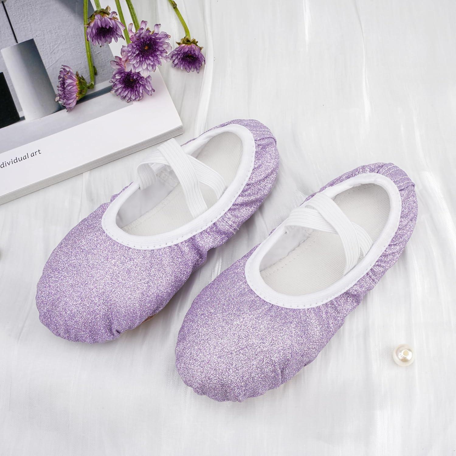 imageStelle Ballet Shoes for Girls Glitter Metallic Faux Leather Ballet Slippers Dance Shoes for ToddlerLittleBig KidsPurple Glitter