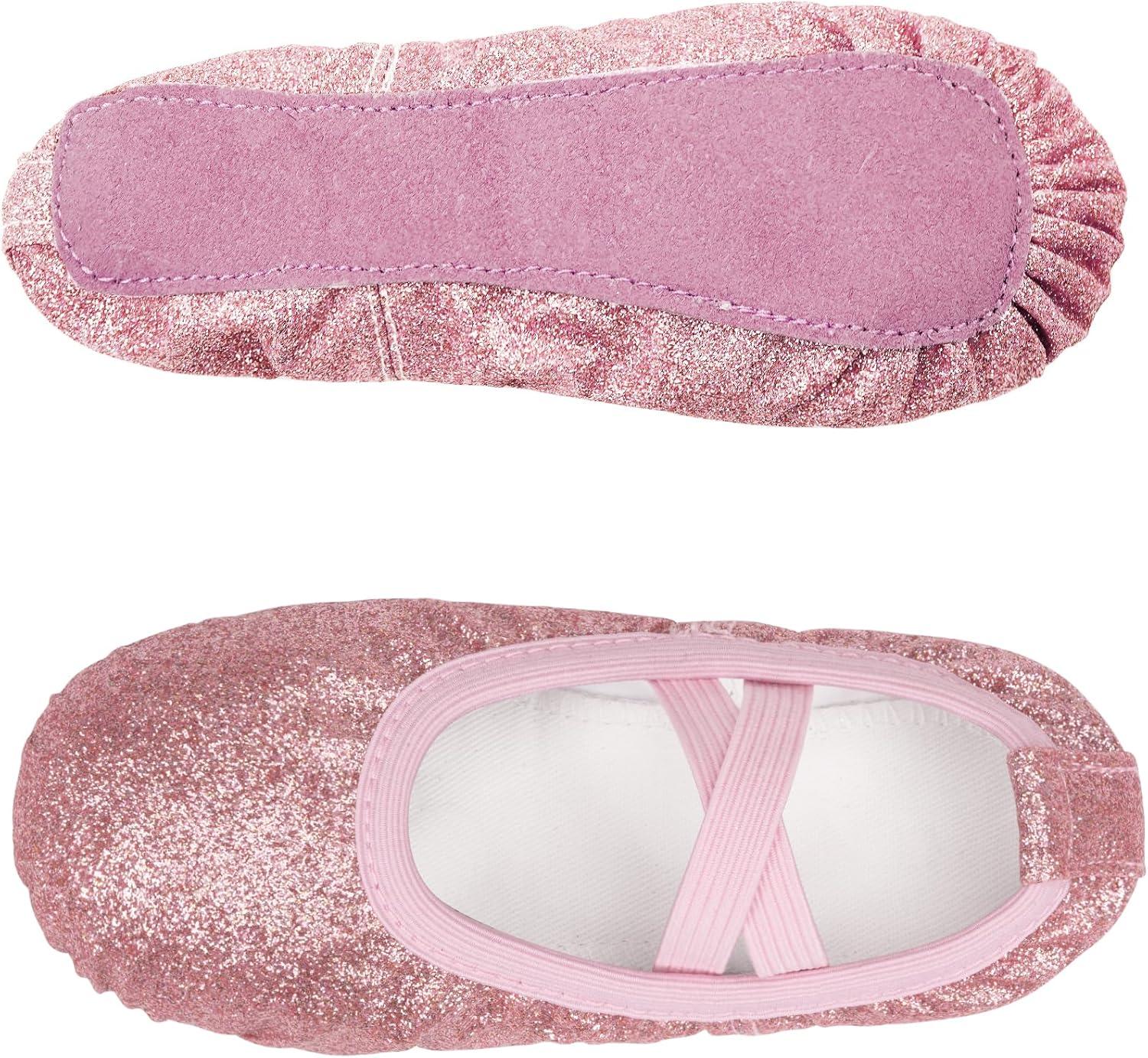 imageStelle Ballet Shoes for Girls Glitter Metallic Faux Leather Ballet Slippers Dance Shoes for ToddlerLittleBig KidsRose Glitter